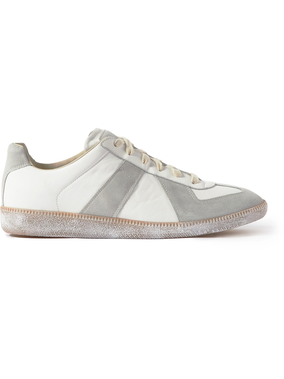 Maison Margiela Replica Distressed Leather And Suede Sneakers In White ...