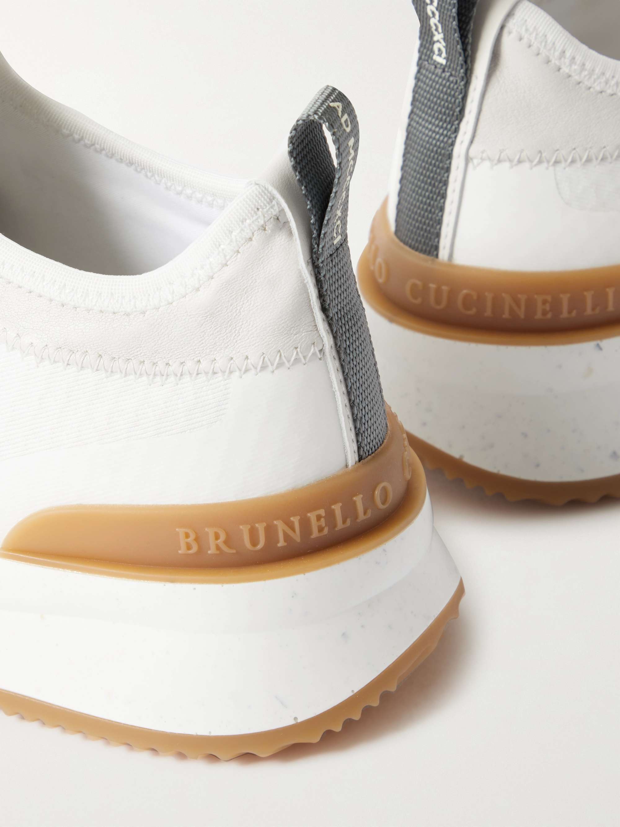 BRUNELLO CUCINELLI Leather and Rubber-Trimmed Stretch-Knit Sneakers