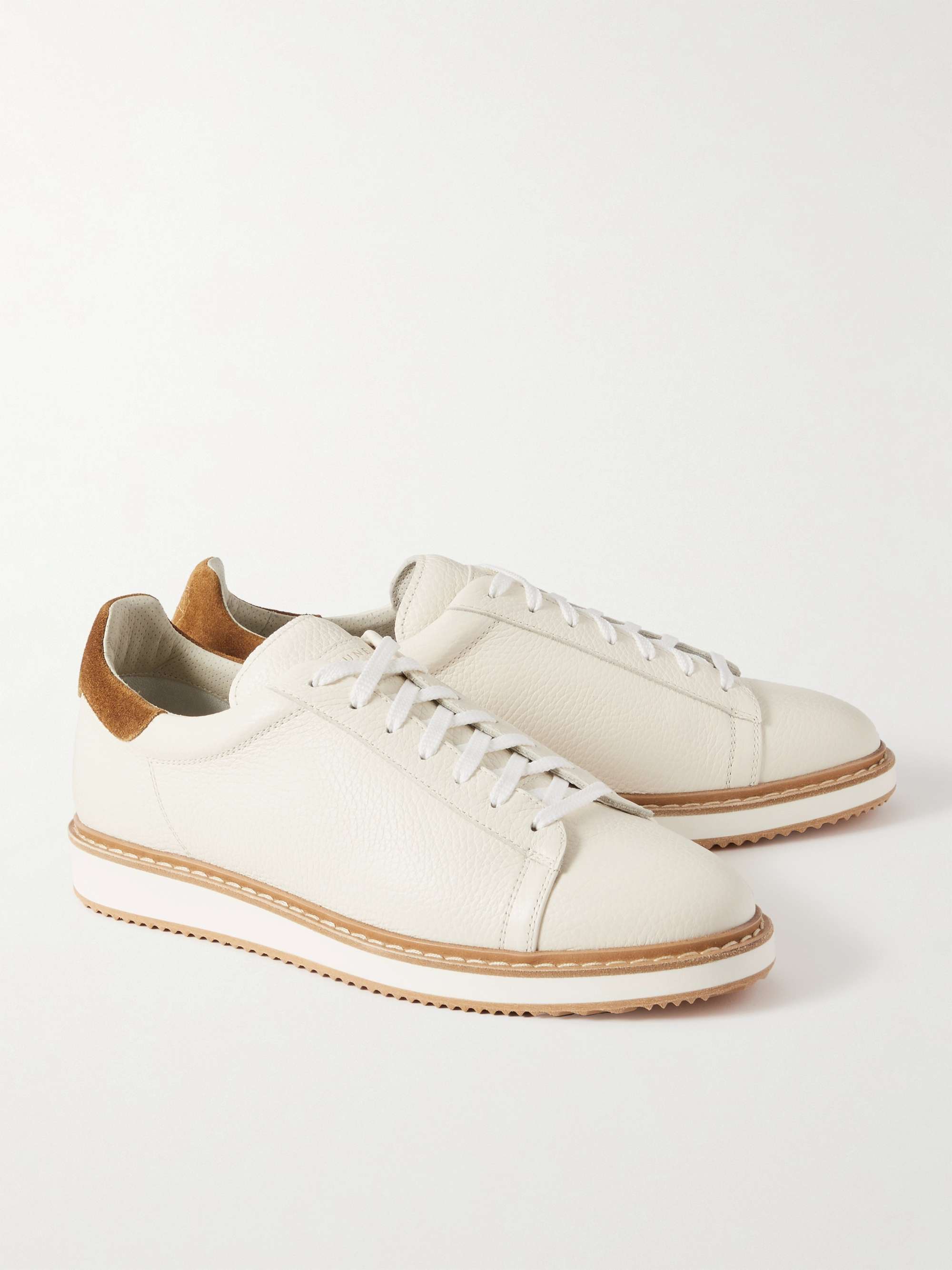 BRUNELLO CUCINELLI Full-Grain Suede-Trimmed Leather Sneakers