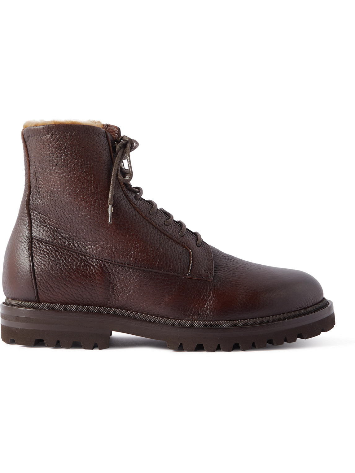 BRUNELLO CUCINELLI SHEARLING-LINED FULL-GRAIN LEATHER BOOTS