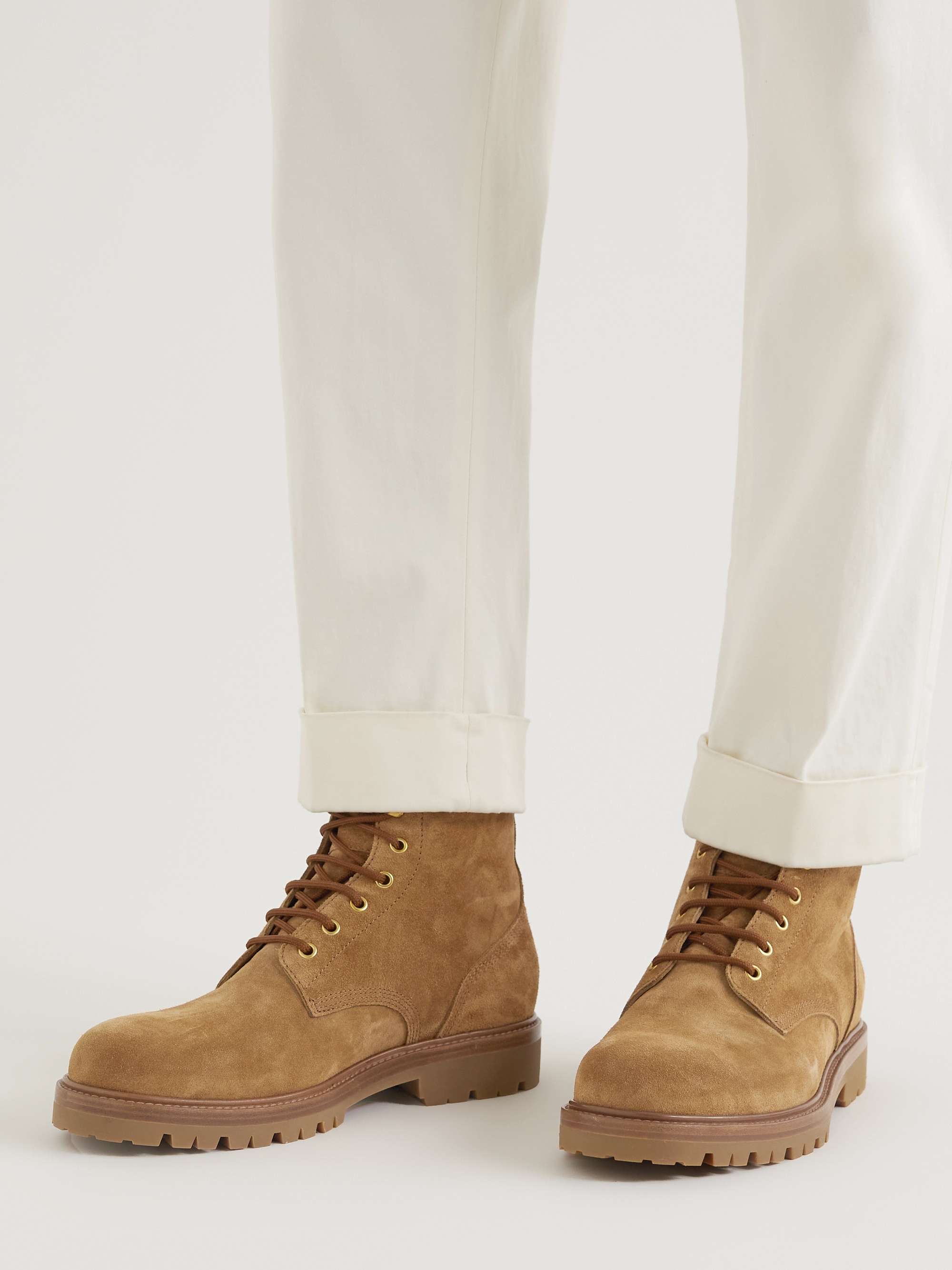 BRUNELLO CUCINELLI Perforated Leather-Trimmed Suede Boots