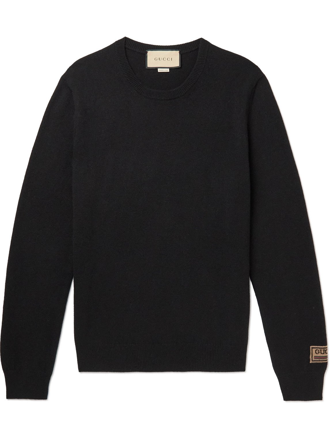 Gucci Logo-jacquard Cashmere And Wool-blend Sweater In Black