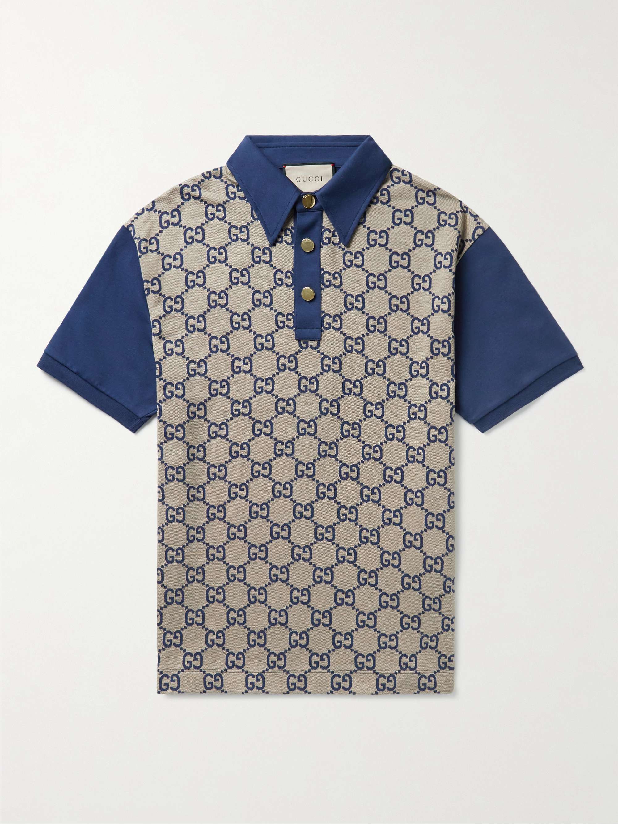 GUCCI Panelled Cotton-Jersey and Logo-Jacquard Silk-Blend Polo Shirt