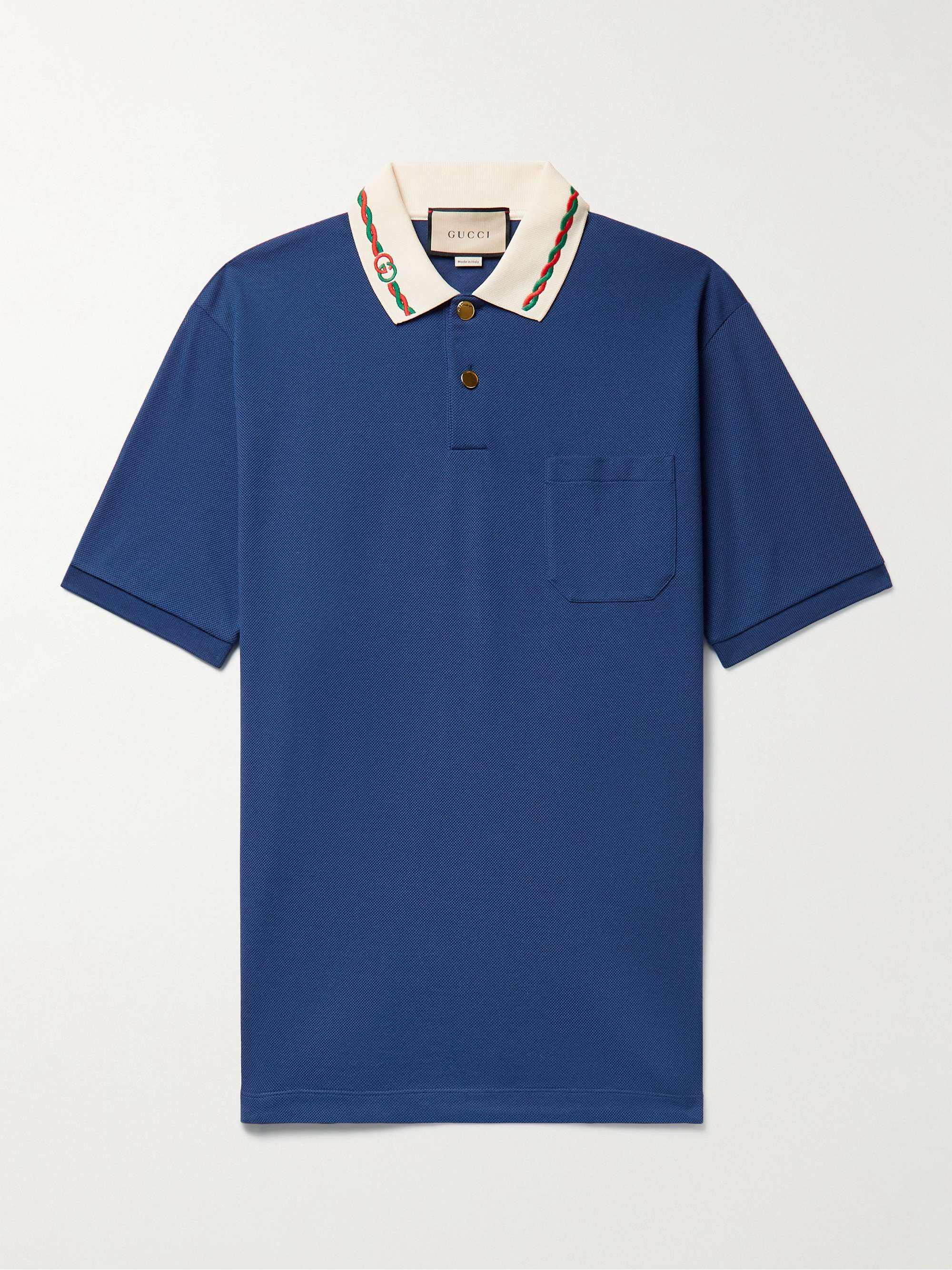GUCCI Logo-Embroidered Cotton-Blend Pique Polo Shirt