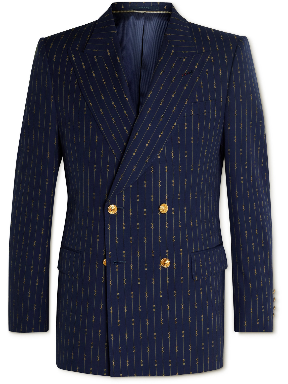 GUCCI DOUBLE-BREASTED STRIPED WOOL-TWILL BLAZER