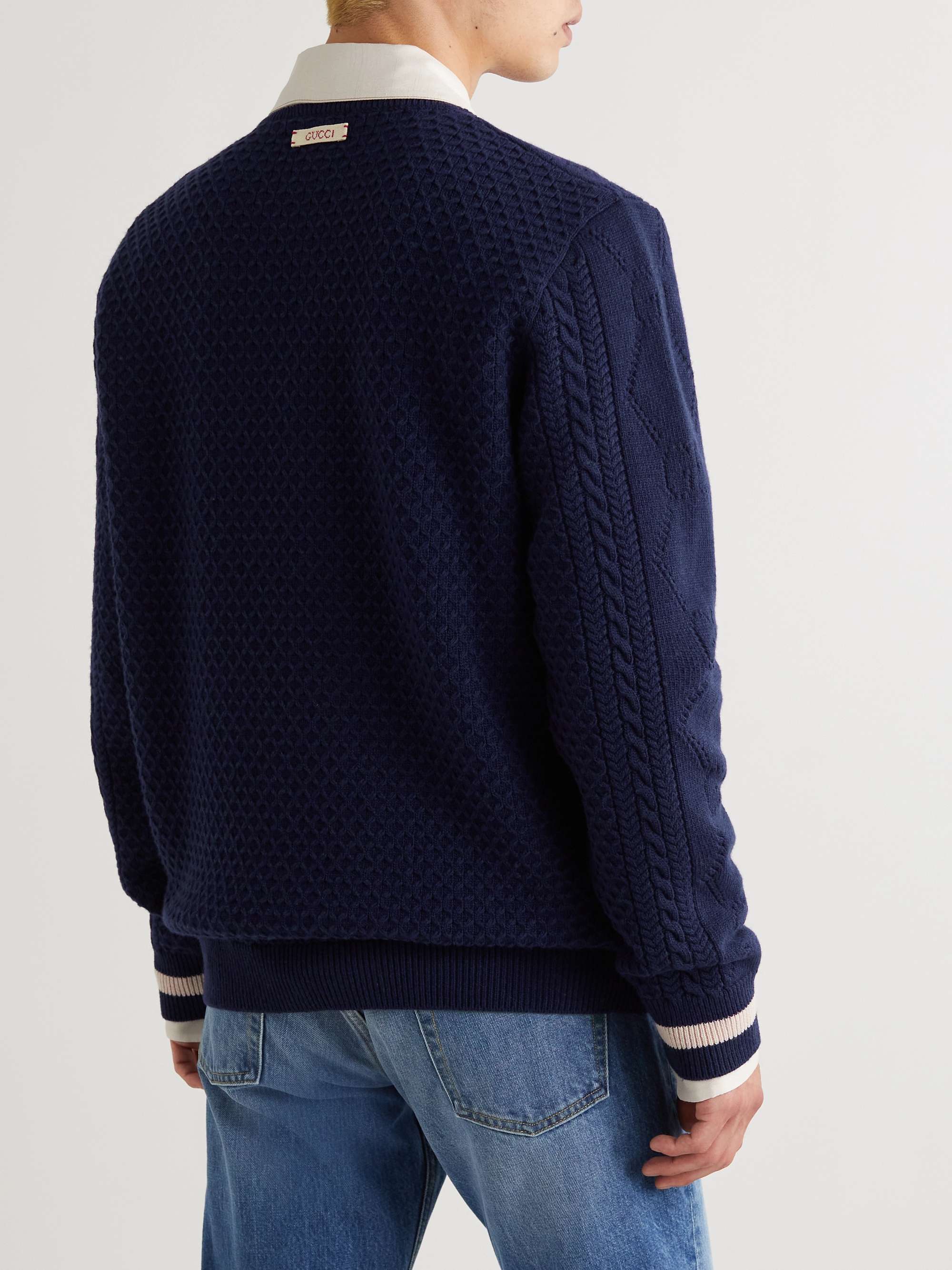 GUCCI Cable- and Pointelle-Knit Wool Sweater