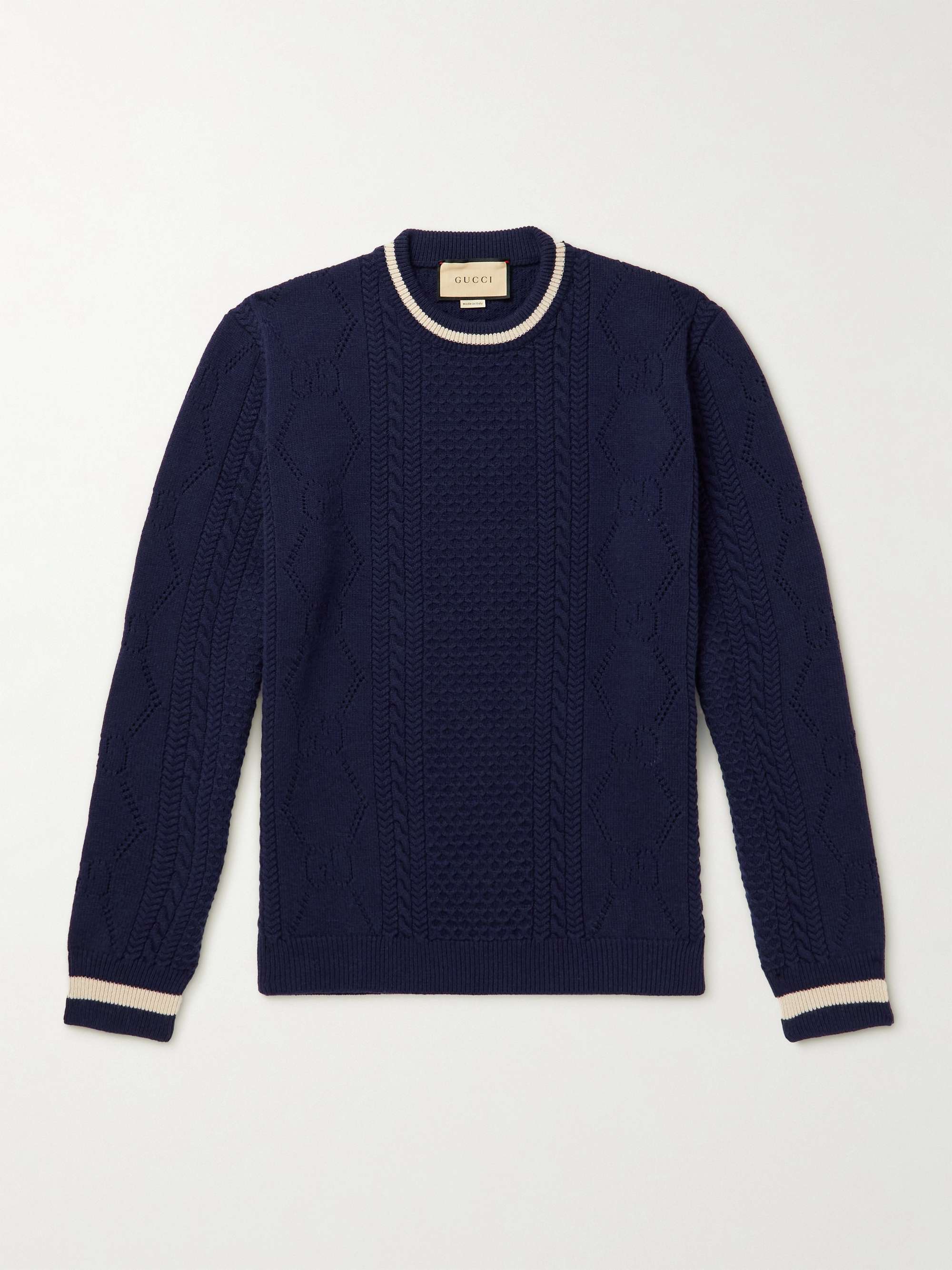GUCCI Cable- and Pointelle-Knit Wool Sweater