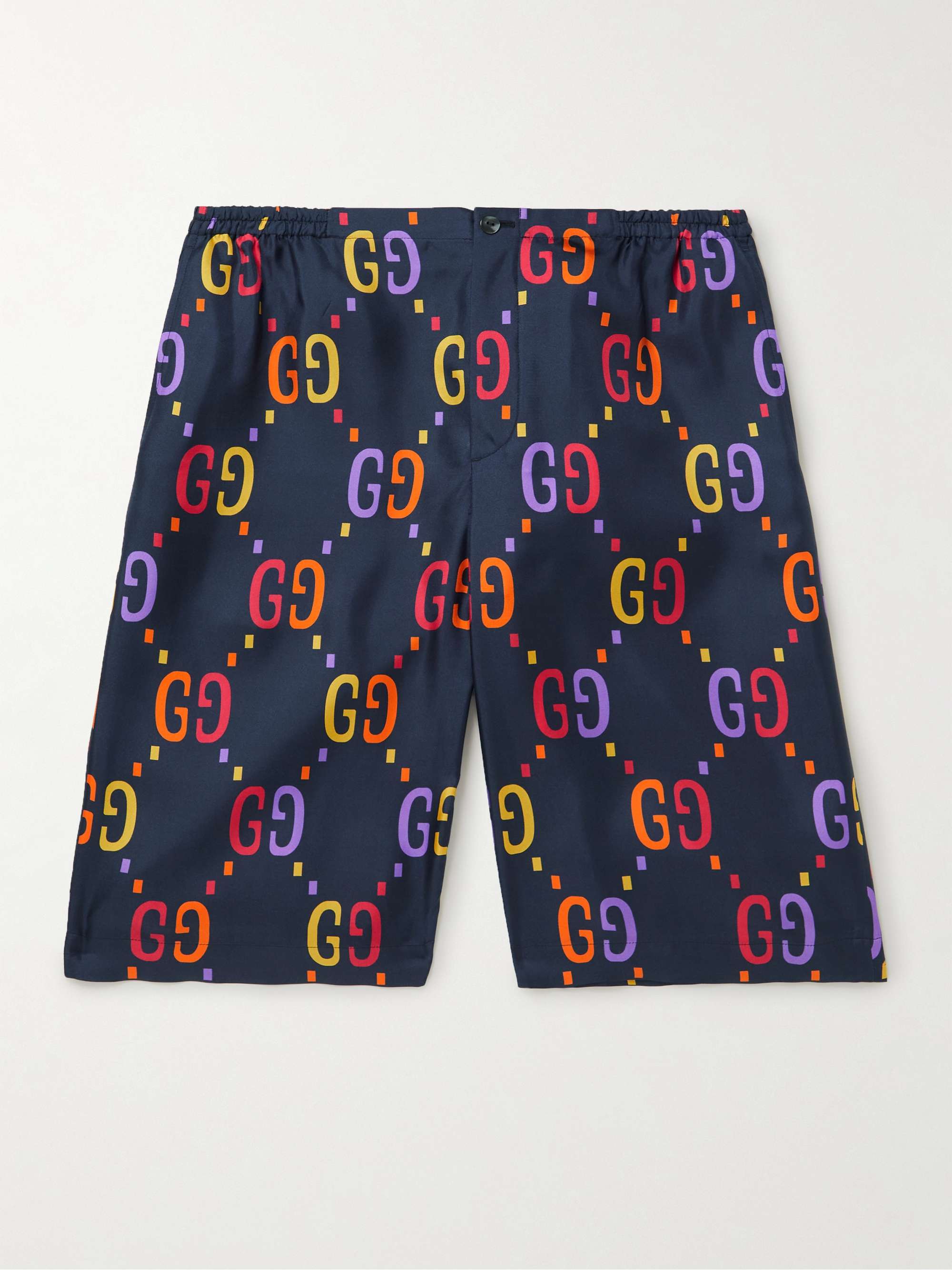 GUCCI Straight-Leg Logo-Print Silk-Twill Shorts