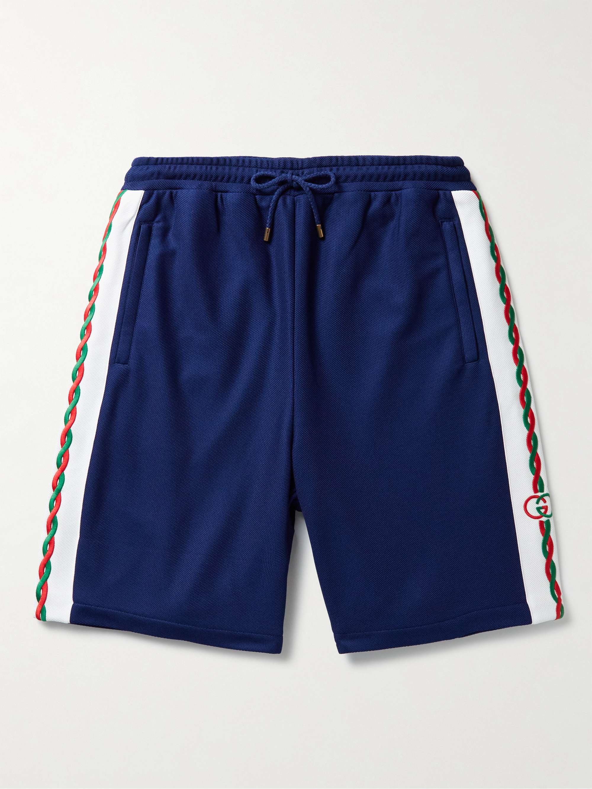 GUCCI Straight-Leg Embroidered Striped Mesh Drawstring Shorts