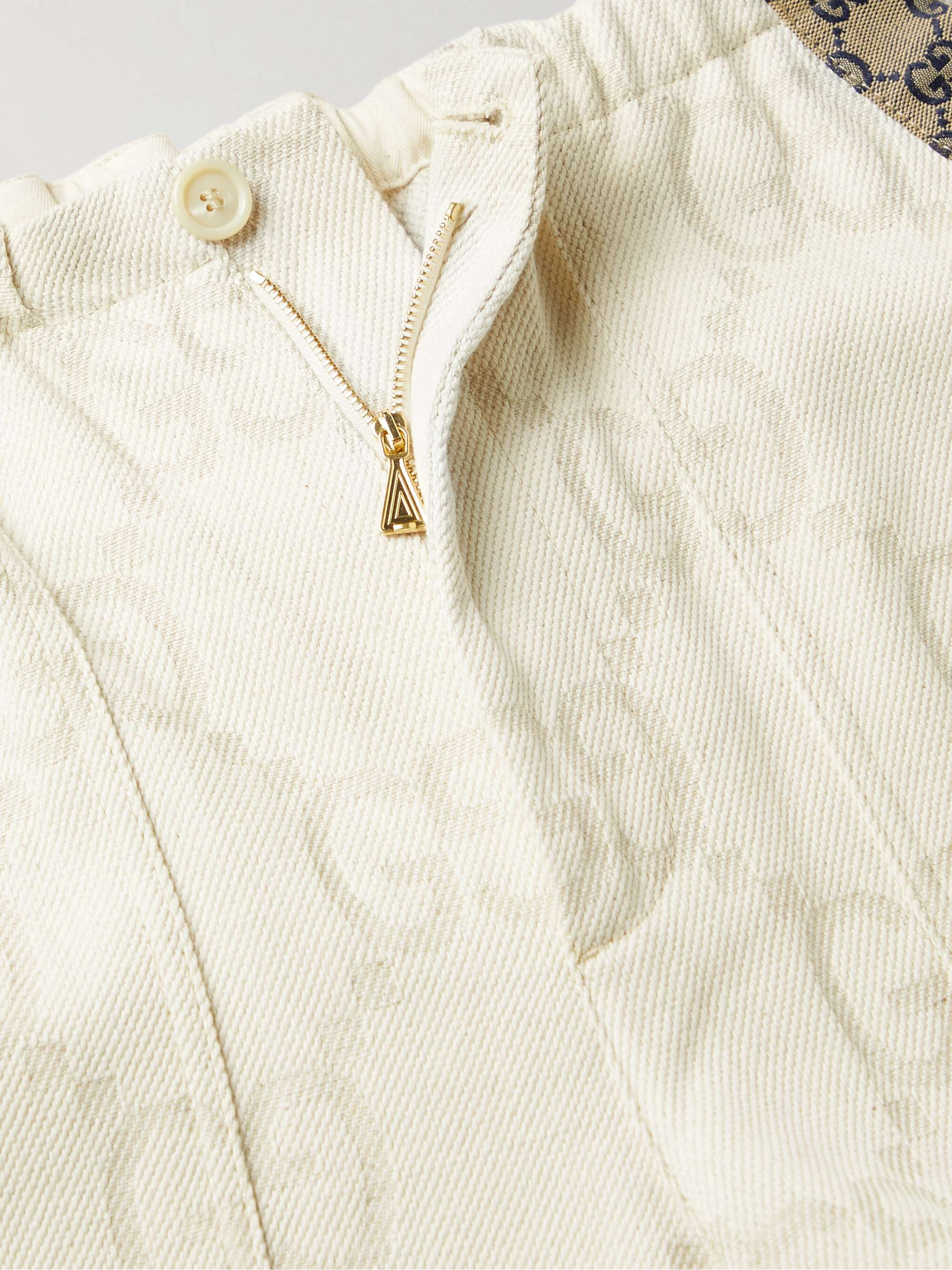 GUCCI Webbing-Trimmed Logo-Jacquard Cotton-Blend Canvas Trousers