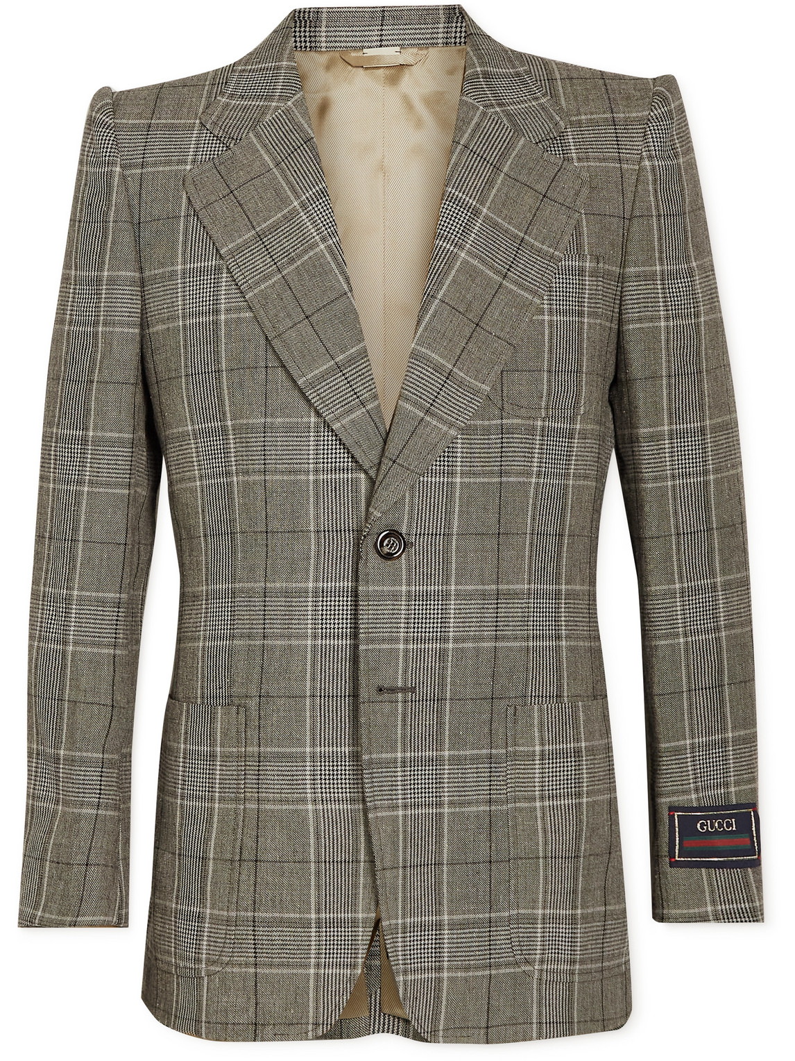 GUCCI SLIM-FIT PRINCE OF WALES CHECKED WOOL AND LINEN-BLEND BLAZER
