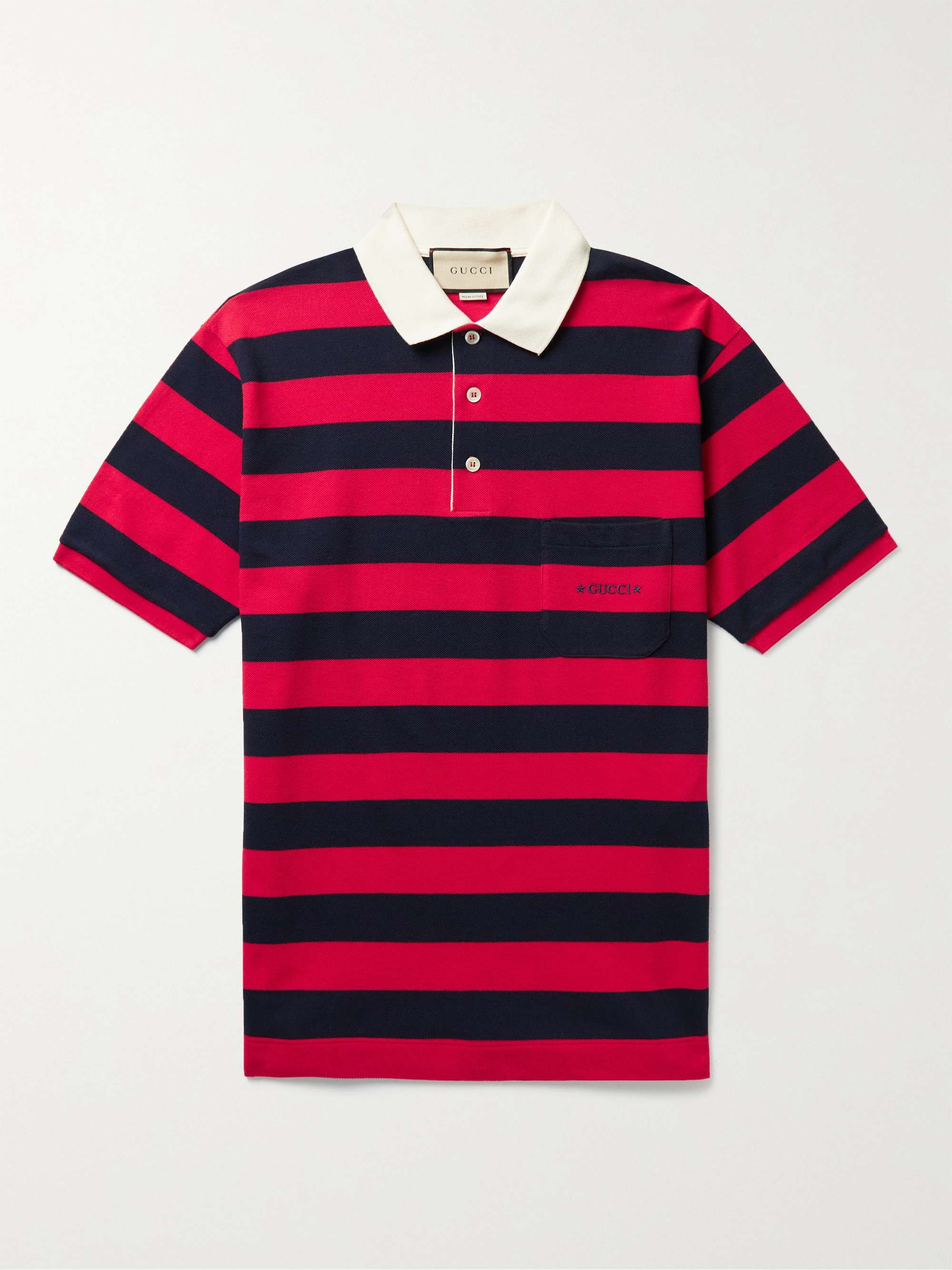 GUCCI Logo-Embroidered Striped Cotton-Pique Polo Shirt