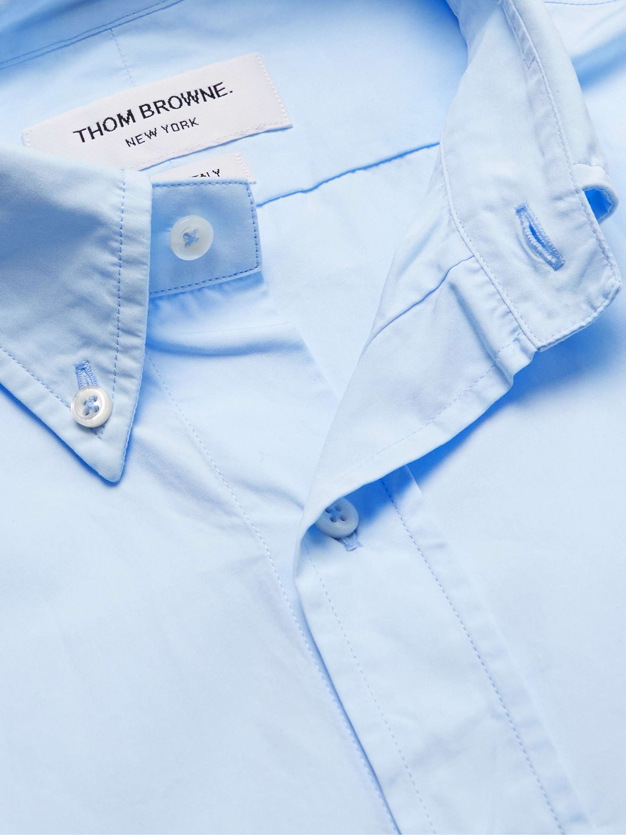 THOM BROWNE Button-Down Collar Grosgrain-Trimmed Cotton-Poplin Shirt