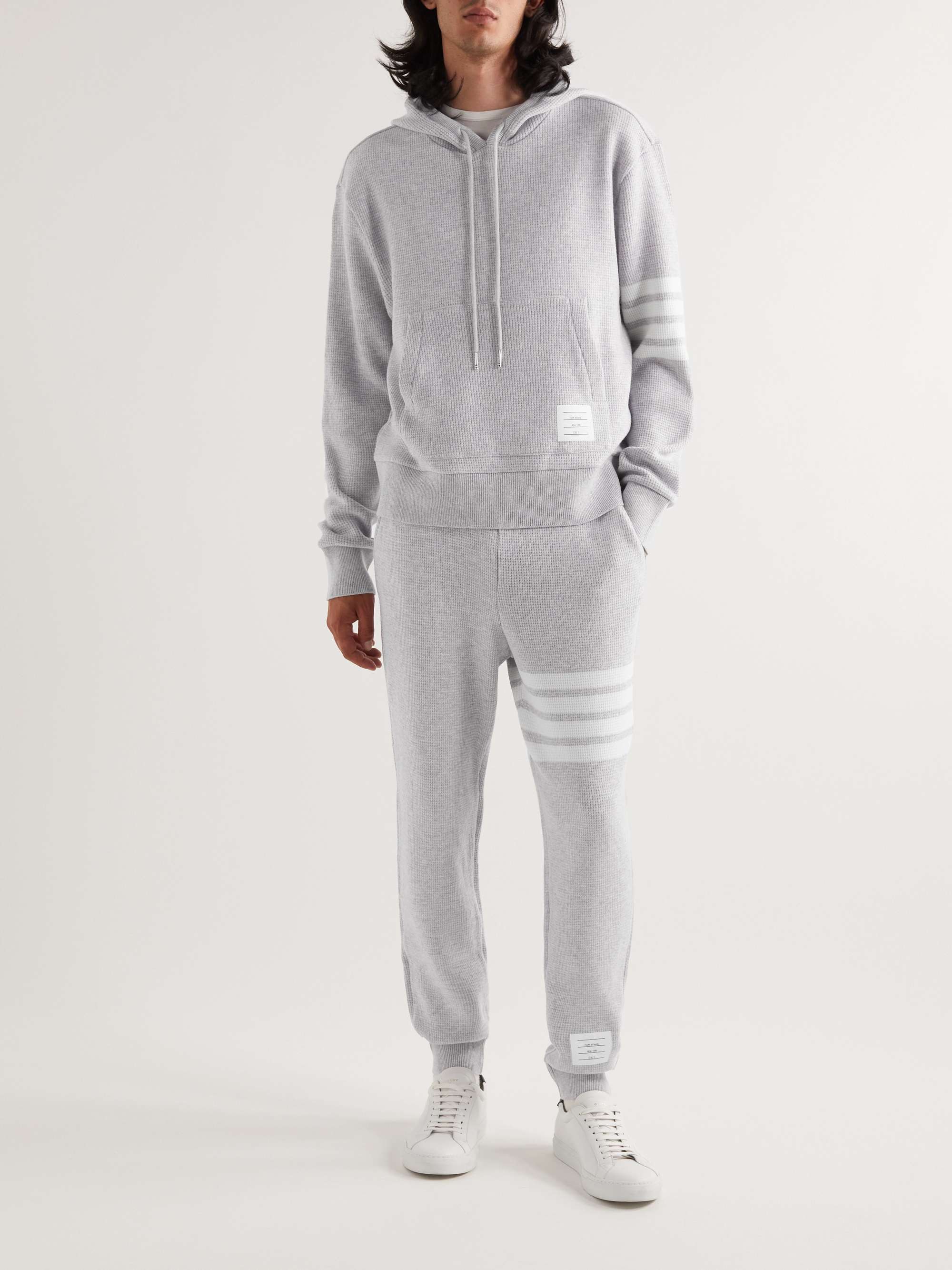 THOM BROWNE Tapered Striped Waffle-Knit Cashmere and Wool-Blend Sweatpants