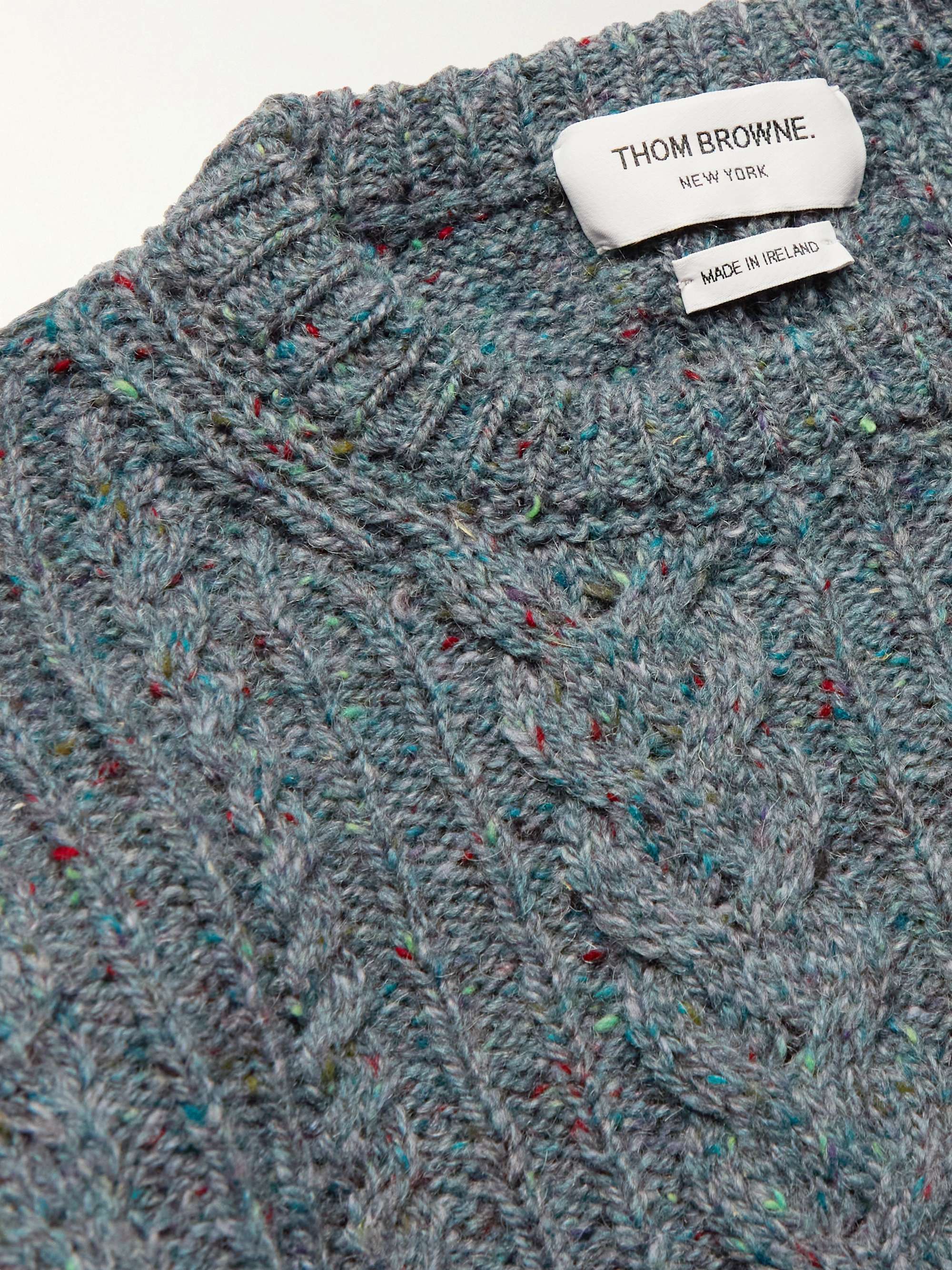THOM BROWNE Striped Cable-Knit Wool And Mohair-Blend Sweater