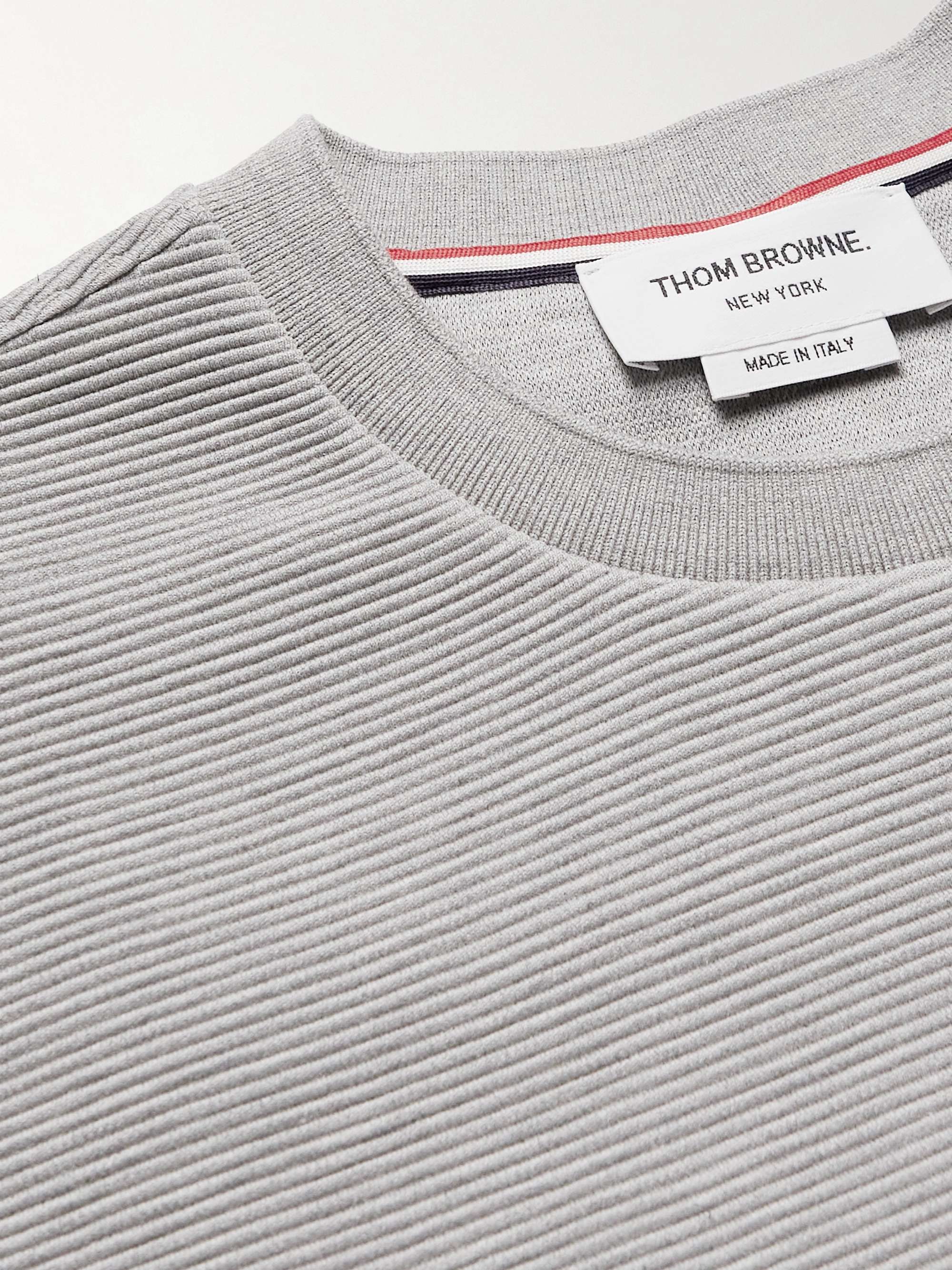 THOM BROWNE Striped Ribbed Cotton-Jersey Sweatshirt