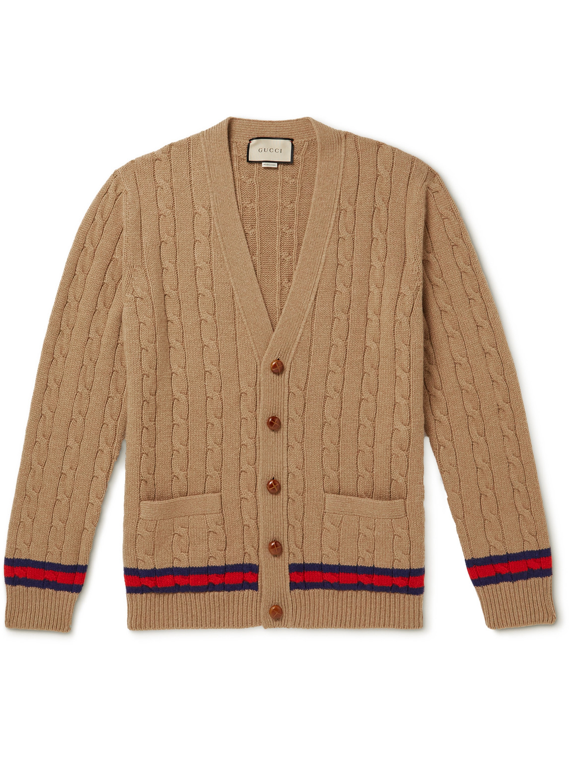 Gucci Striped Cable-knit Cashmere And Wool-blend Cardigan In Neutrals
