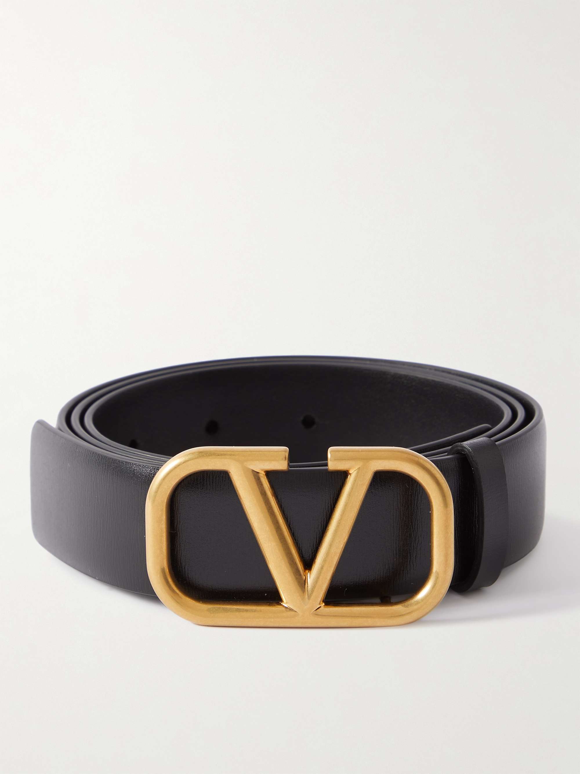 Black Valentino Garavani 3cm V-Logo Leather Belt | VALENTINO | MR PORTER