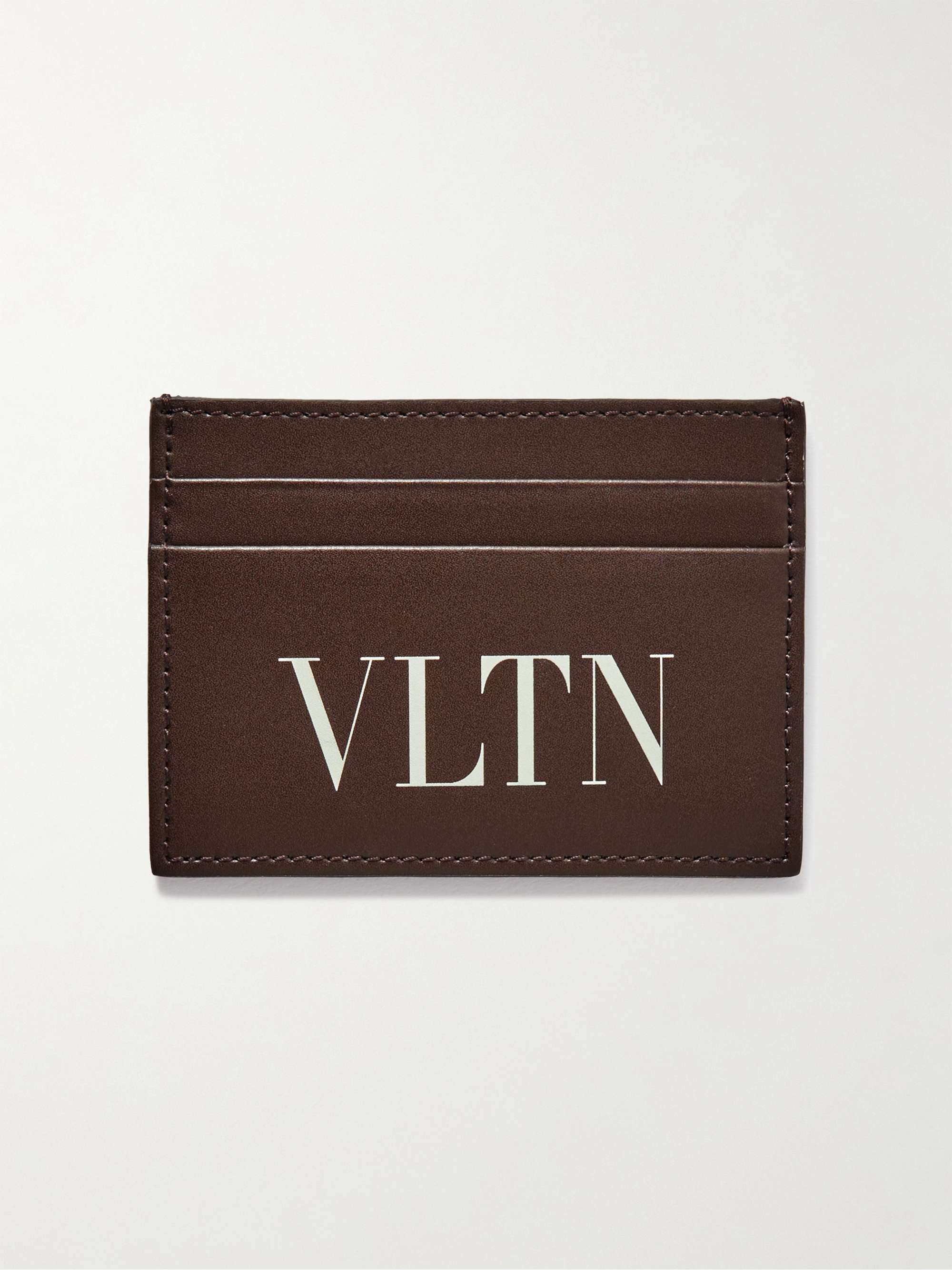 발렌티노 로고 카드 지갑 Valentino Garavani Logo-Print Leather Cardholder,Brown