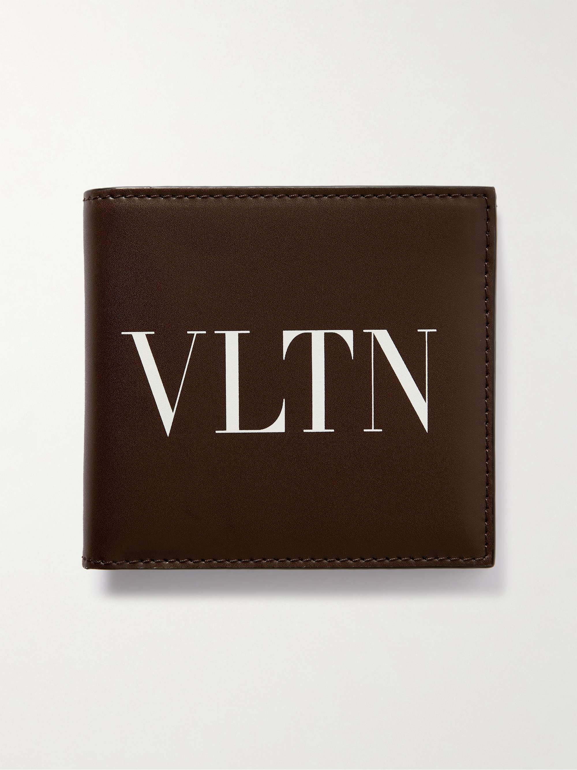 발렌티노 로고 반지갑 Valentino Garavani Logo-Print Leather Billfold Wallet,Brown