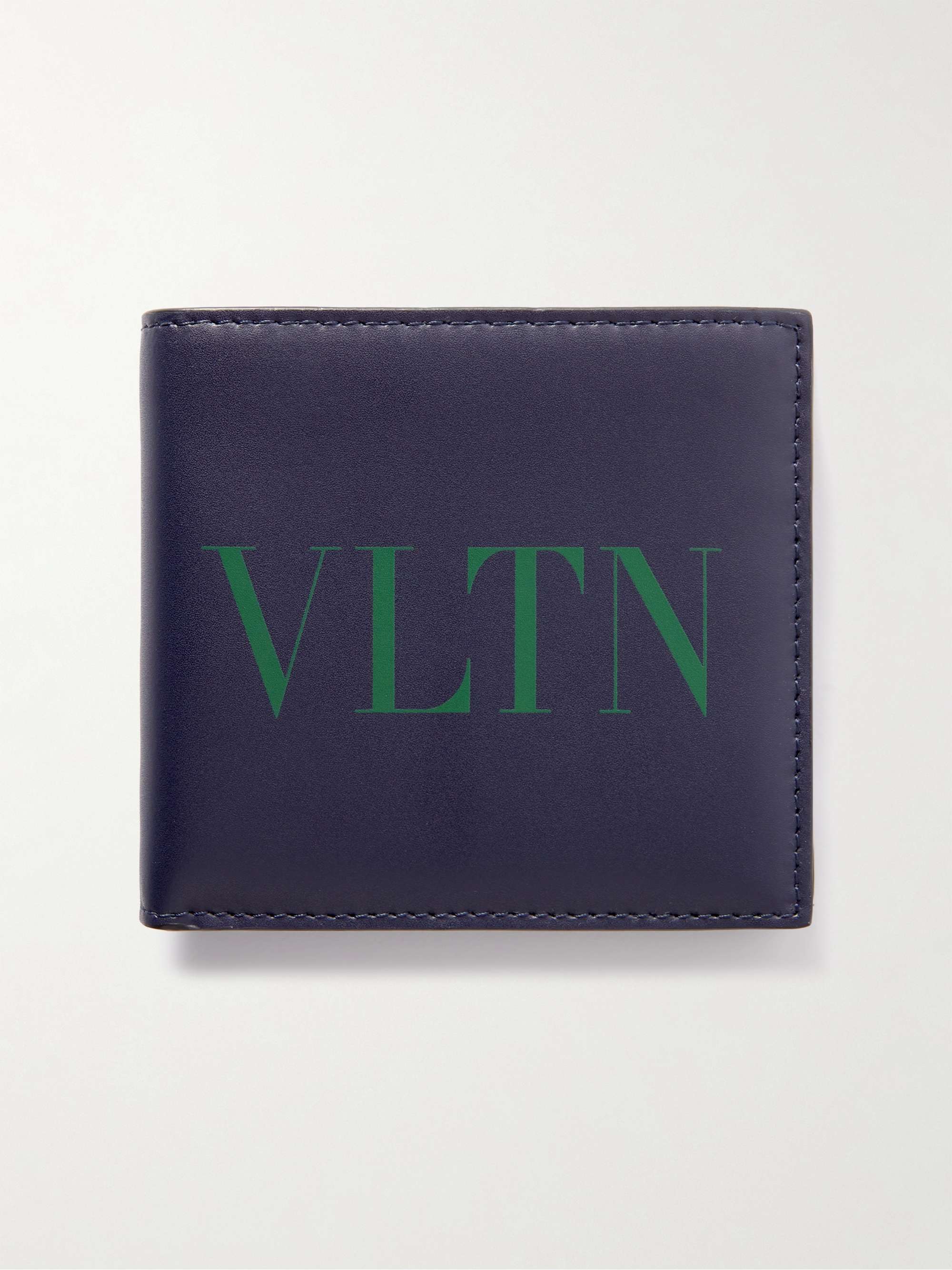 발렌티노 로고 반지갑 Valentino Garavani Logo-Print Leather Billfold Wallet,Navy