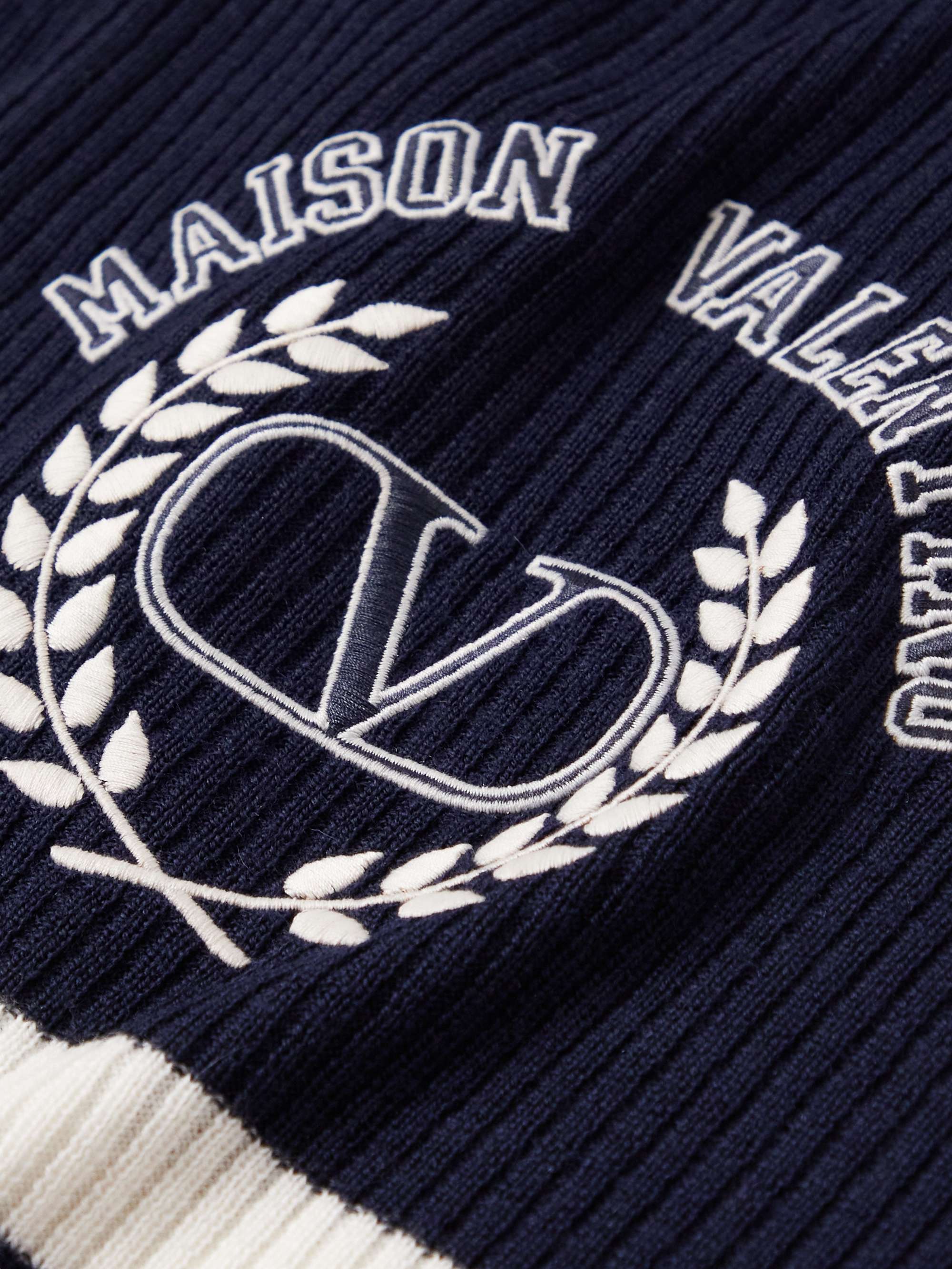 VALENTINO Valentino Garavani Striped Logo-Embroidered Virgin Wool Scarf