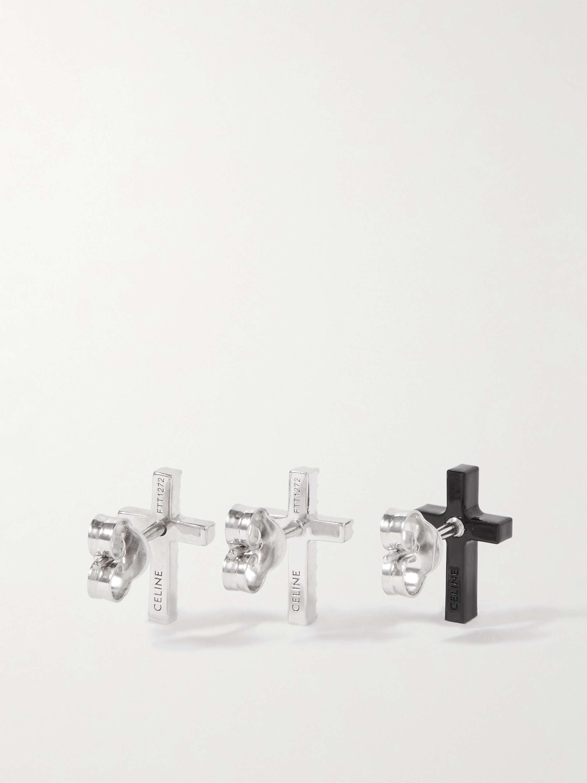 CELINE HOMME Set of Three Silver-Tone Crystal Earrings
