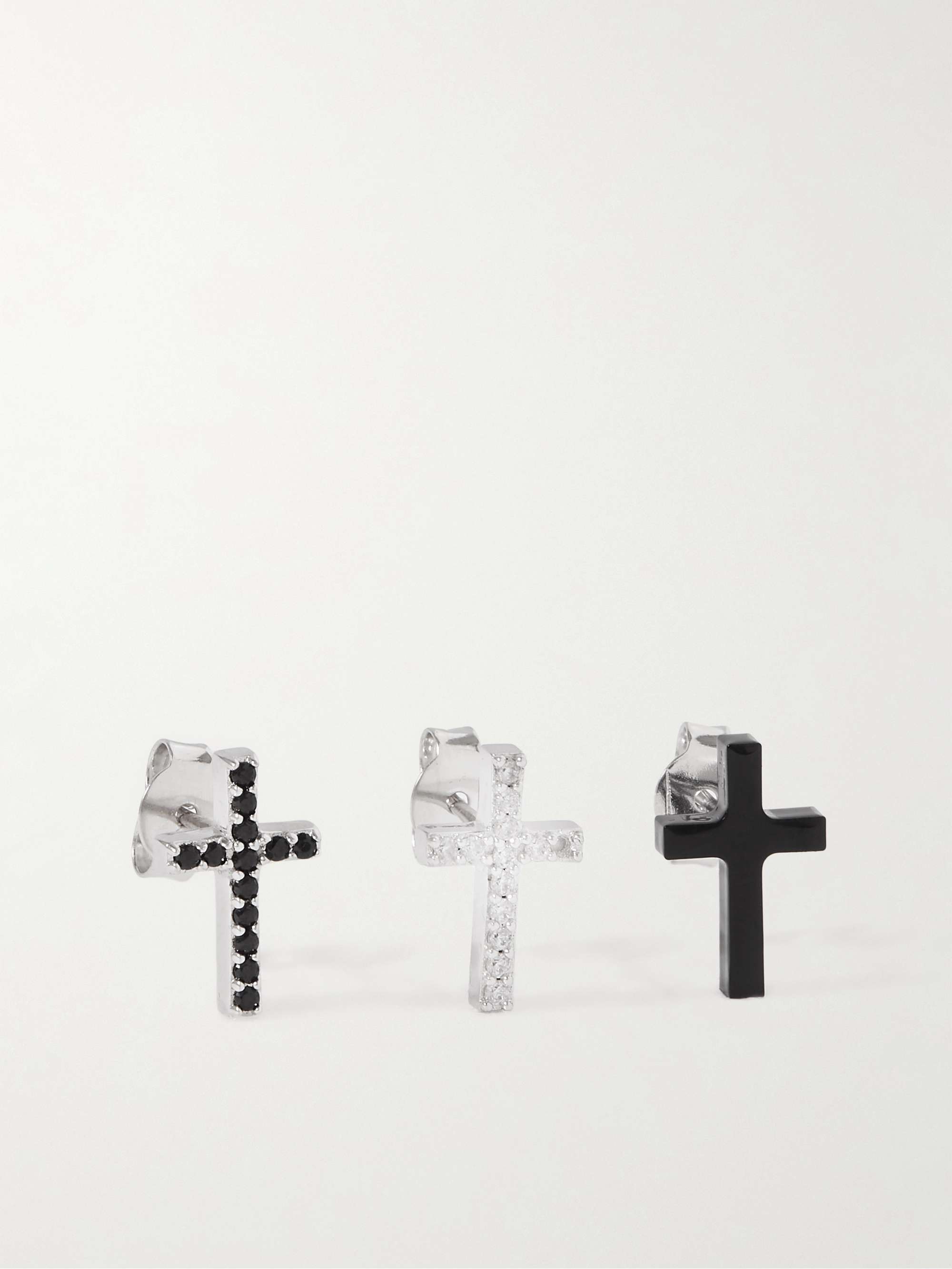 CELINE HOMME Set of Three Silver-Tone Crystal Earrings