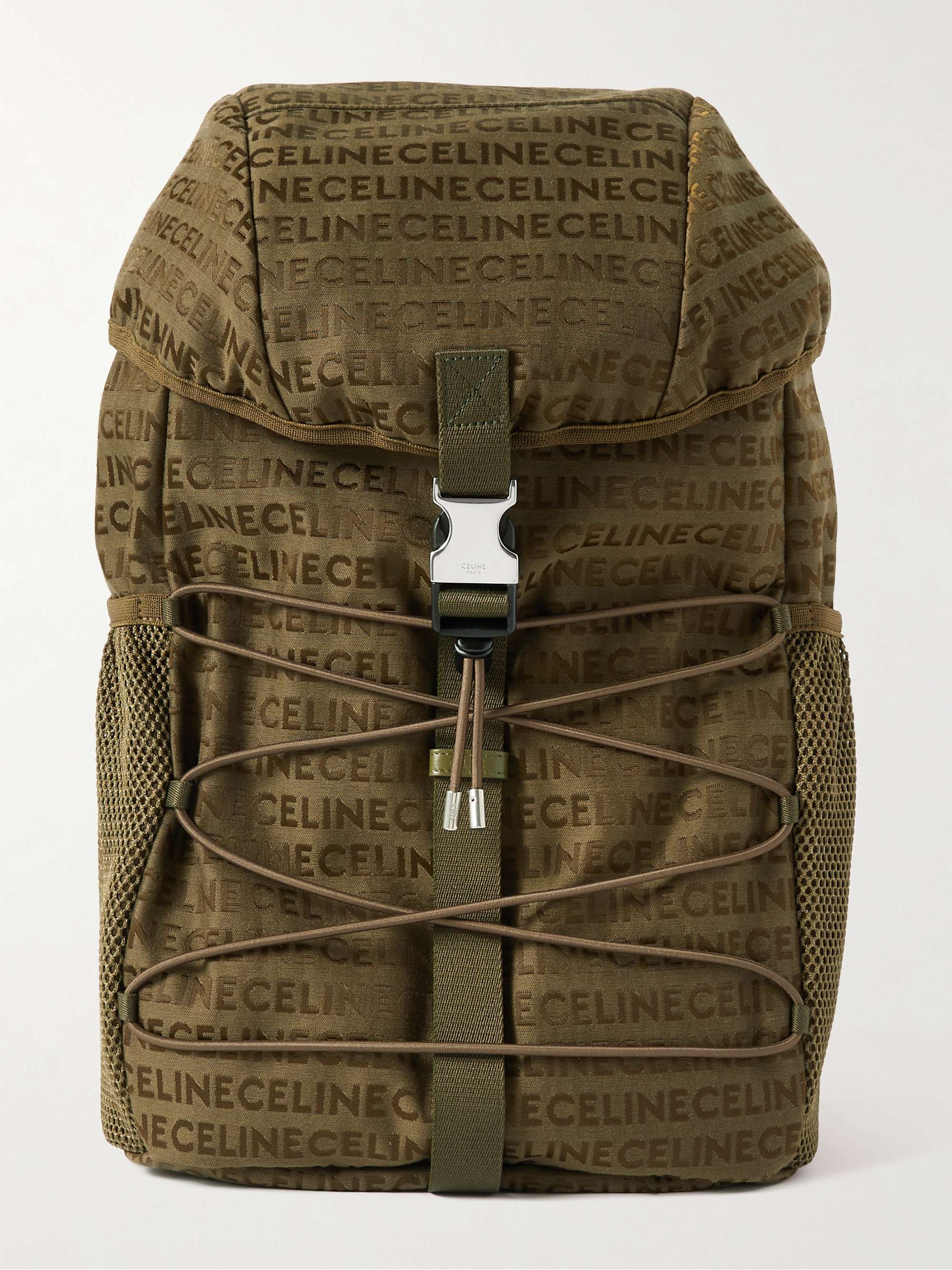 Designer backpacks CELINE HOMME Medium Logo-Jacquard Gabardine and Mesh Backpack