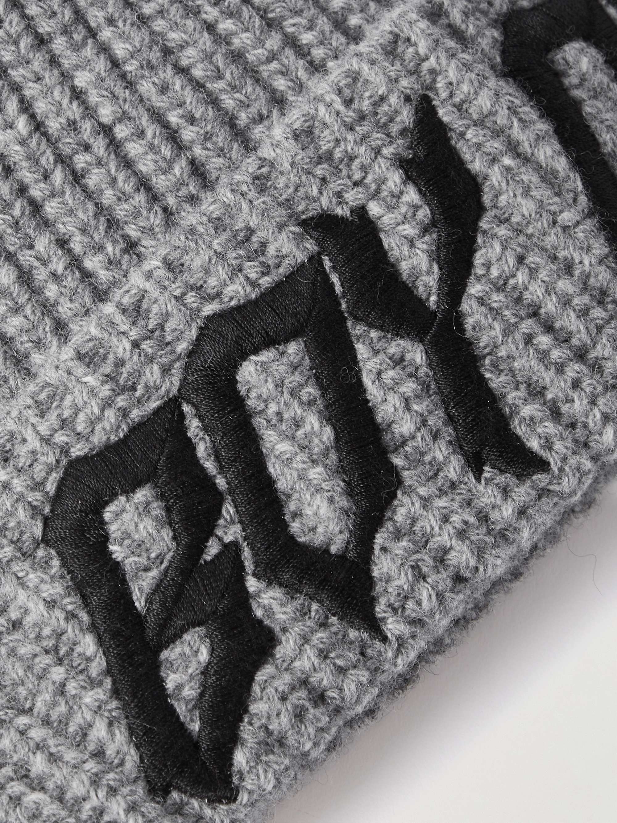 CELINE HOMME Embroidered Ribbed Wool Beanie