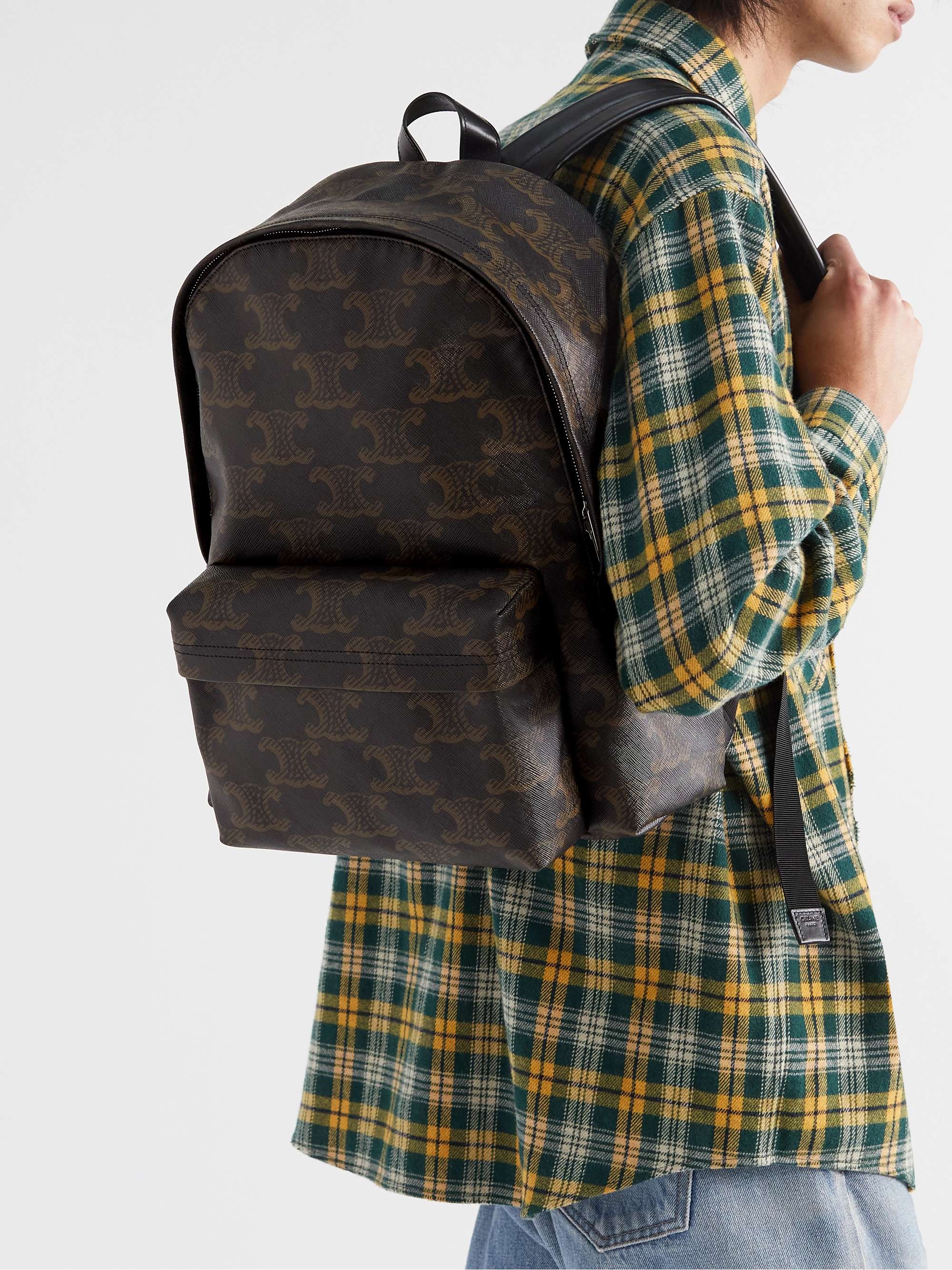 CELINE HOMME Triomphe Leather-Trimmed Logo-Print Coated-Canvas Backpack