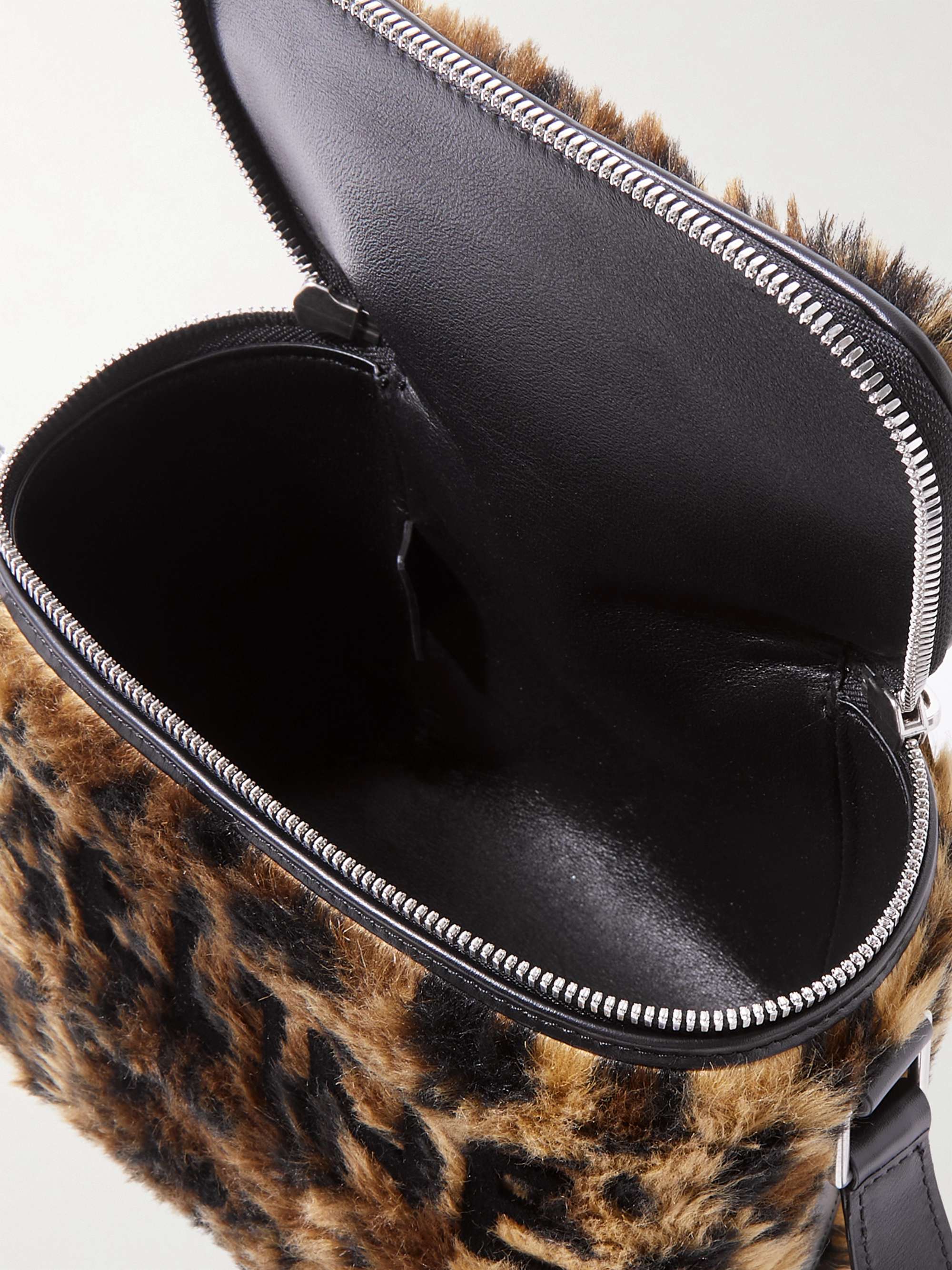 CELINE HOMME Boite Leather-Trimmed Logo-Flocked Leopard-Print Faux Fur Messenger Bag