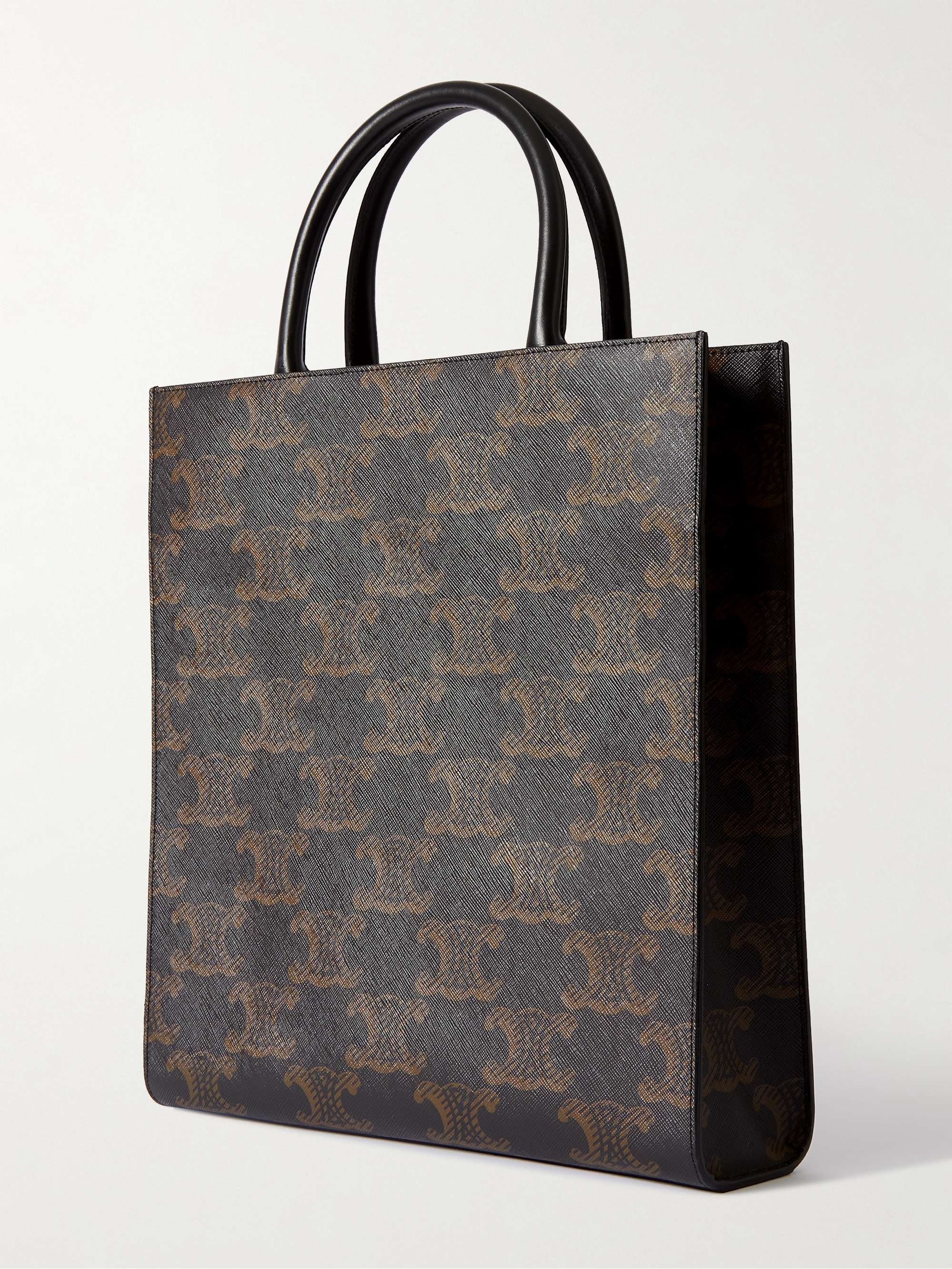 CELINE HOMME Cabas Triomphe Leather-Trimmed Logo-Print Coated-Canvas Tote Bag