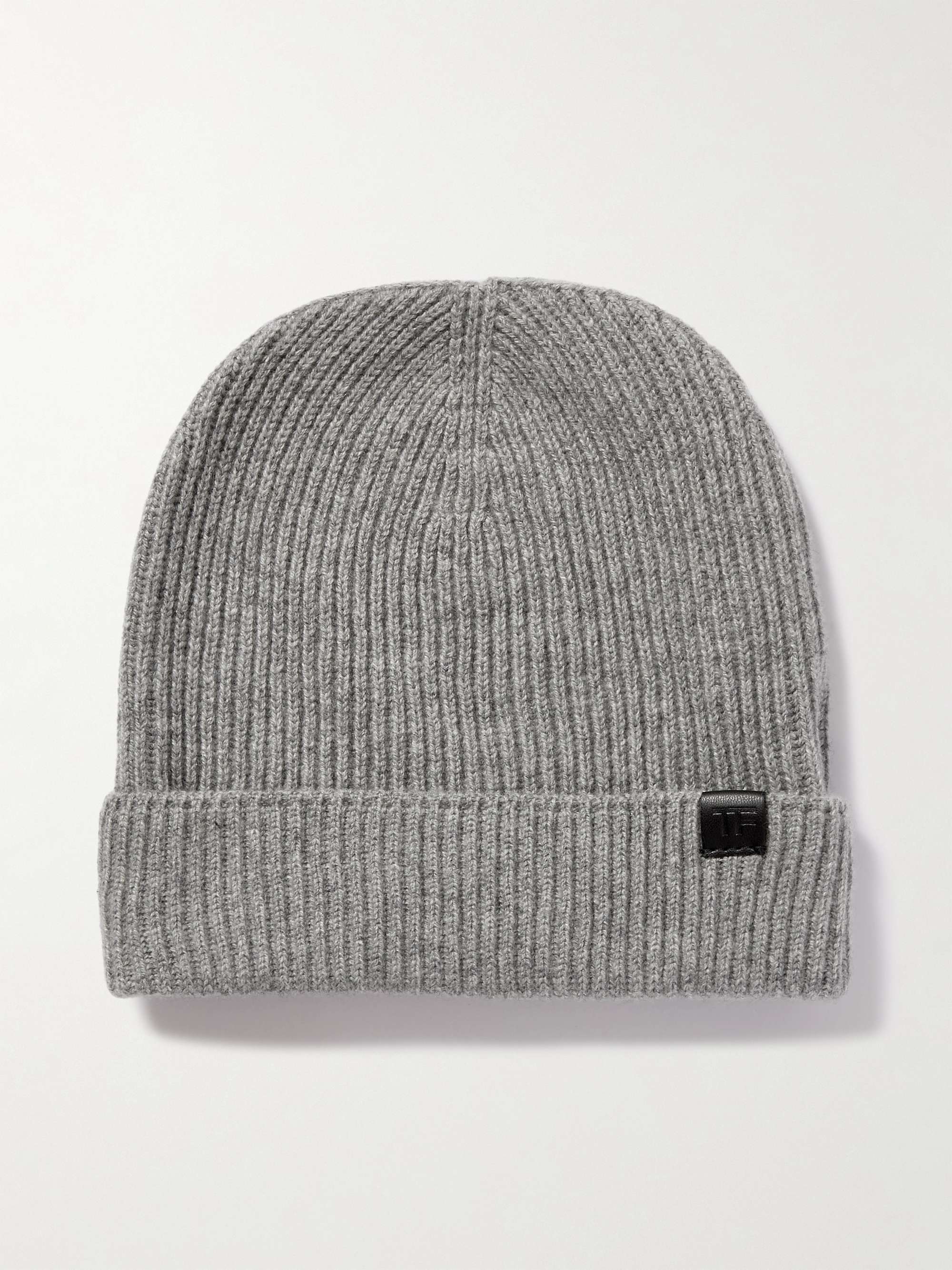 Womens Mens Accessories Mens Hats Tom Ford Logo-appliquéd Ribbed Cashmere Beanie in Grey 