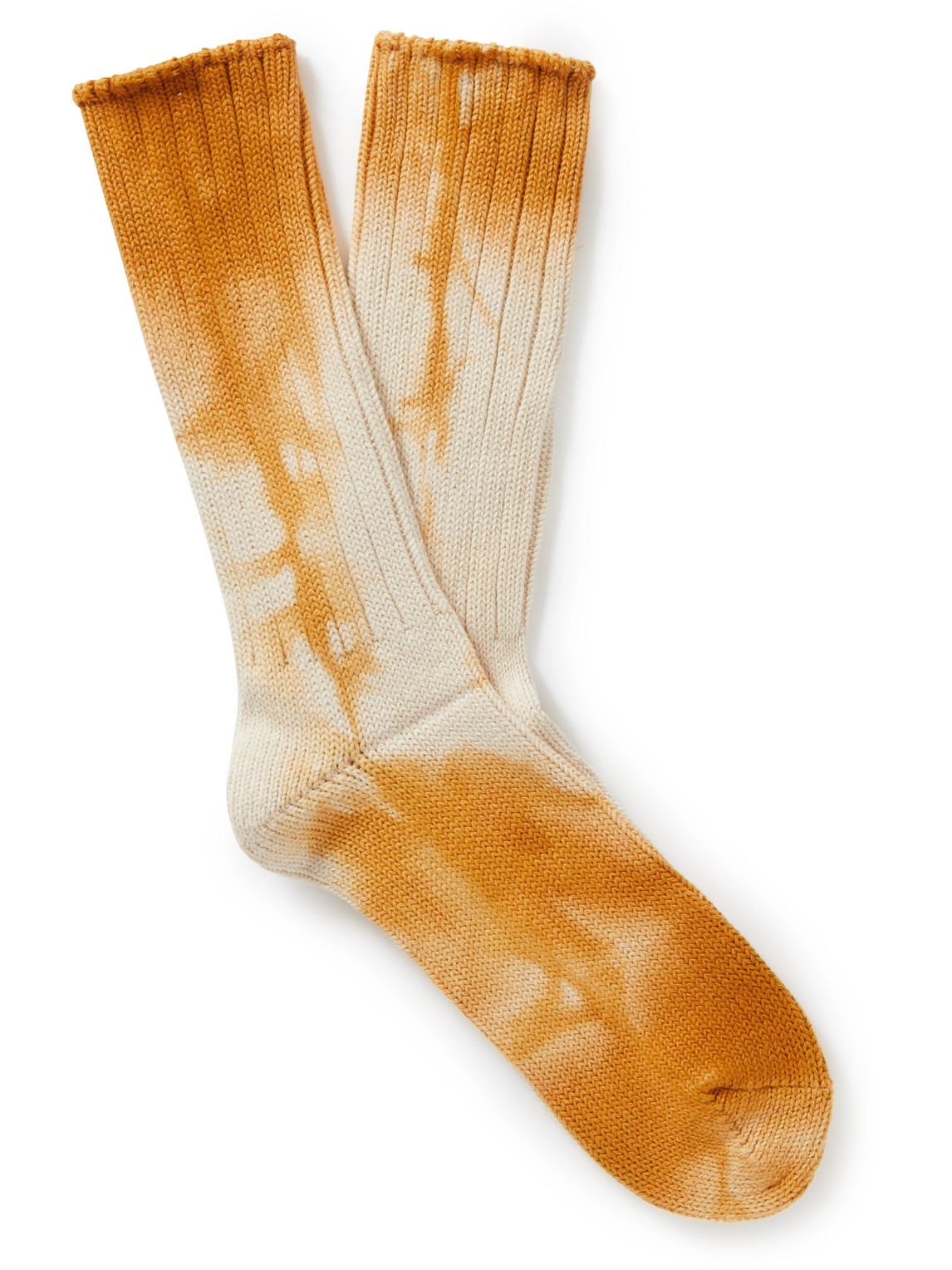 Anonymous Ism Ribbed Tie-dyed Cotton-blend Socks In Orange