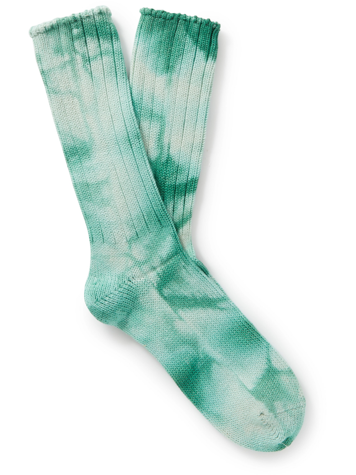 Anonymous Ism Ribbed Tie-dyed Cotton-blend Socks In Green