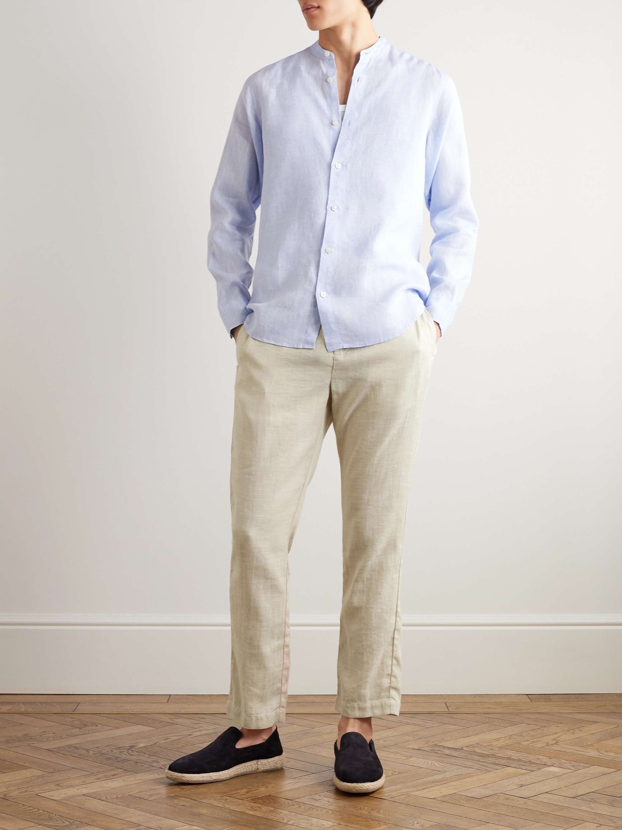 Oscar Slim-Fit Tapered Linen and Cotton-Blend Drawstring Trousers