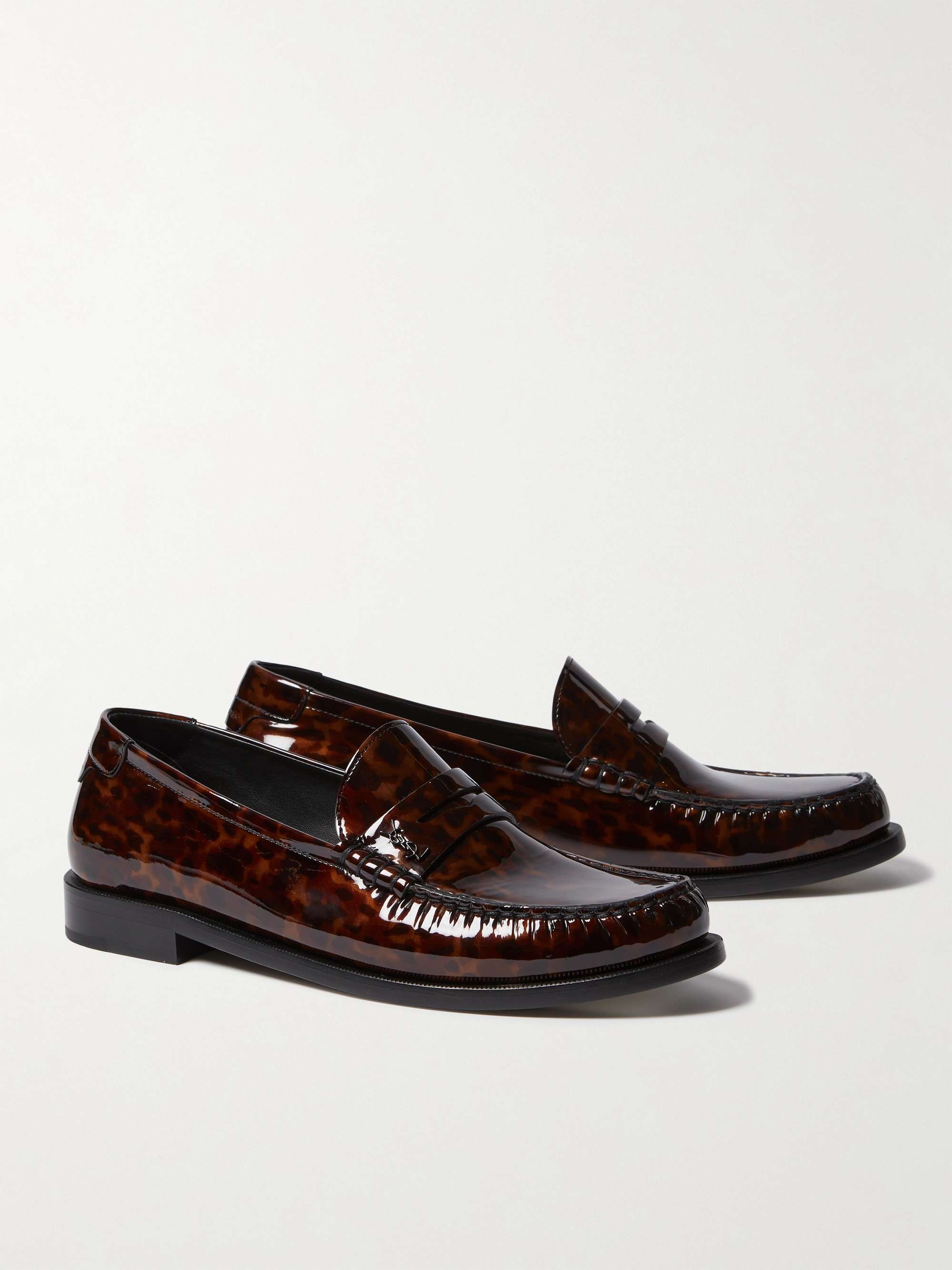 Brown Le Loafer Leopard-Print Leather Penny Loafers | SAINT LAURENT