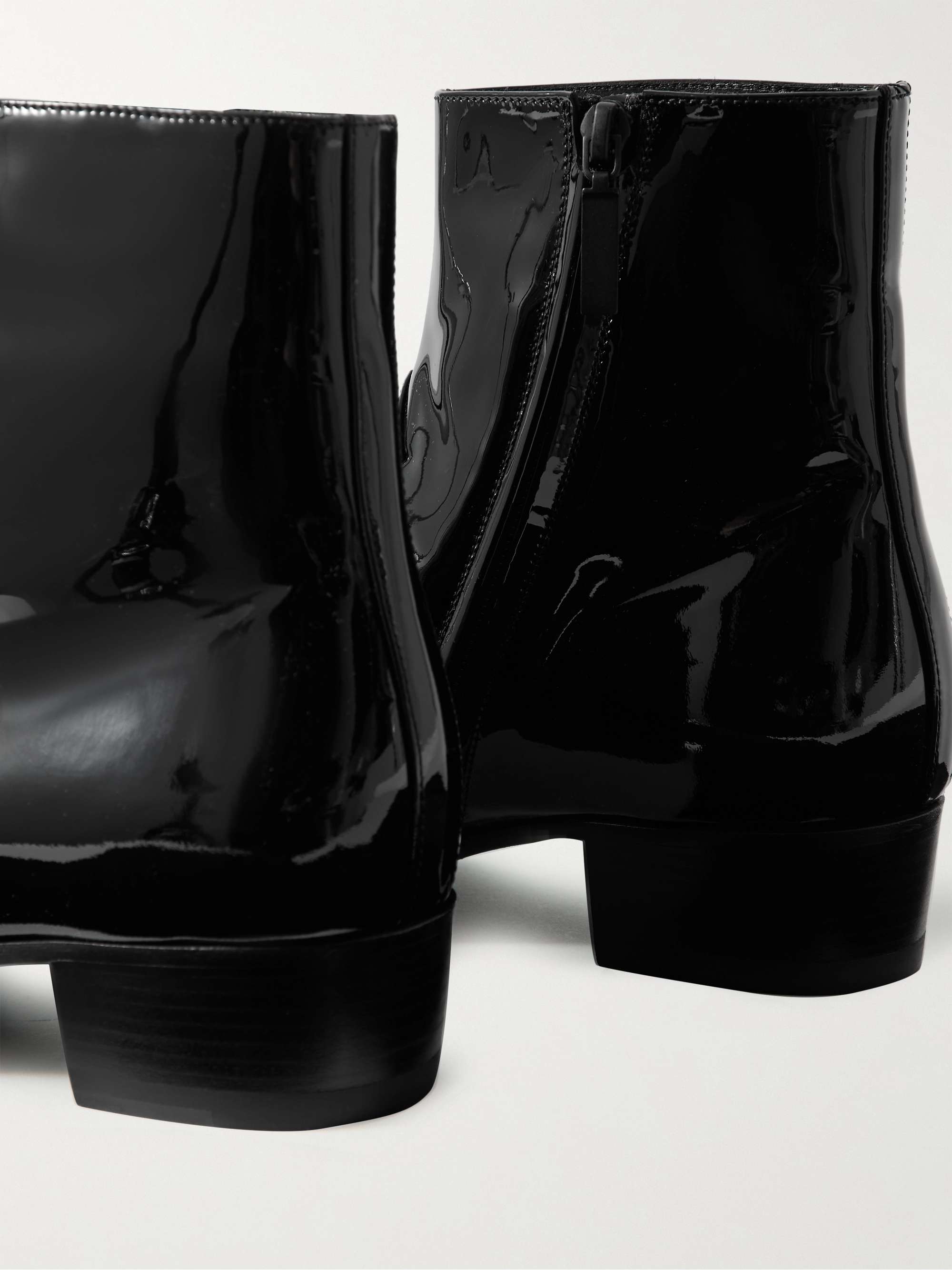 SAINT LAURENT Wyatt Patent-Leather Boots