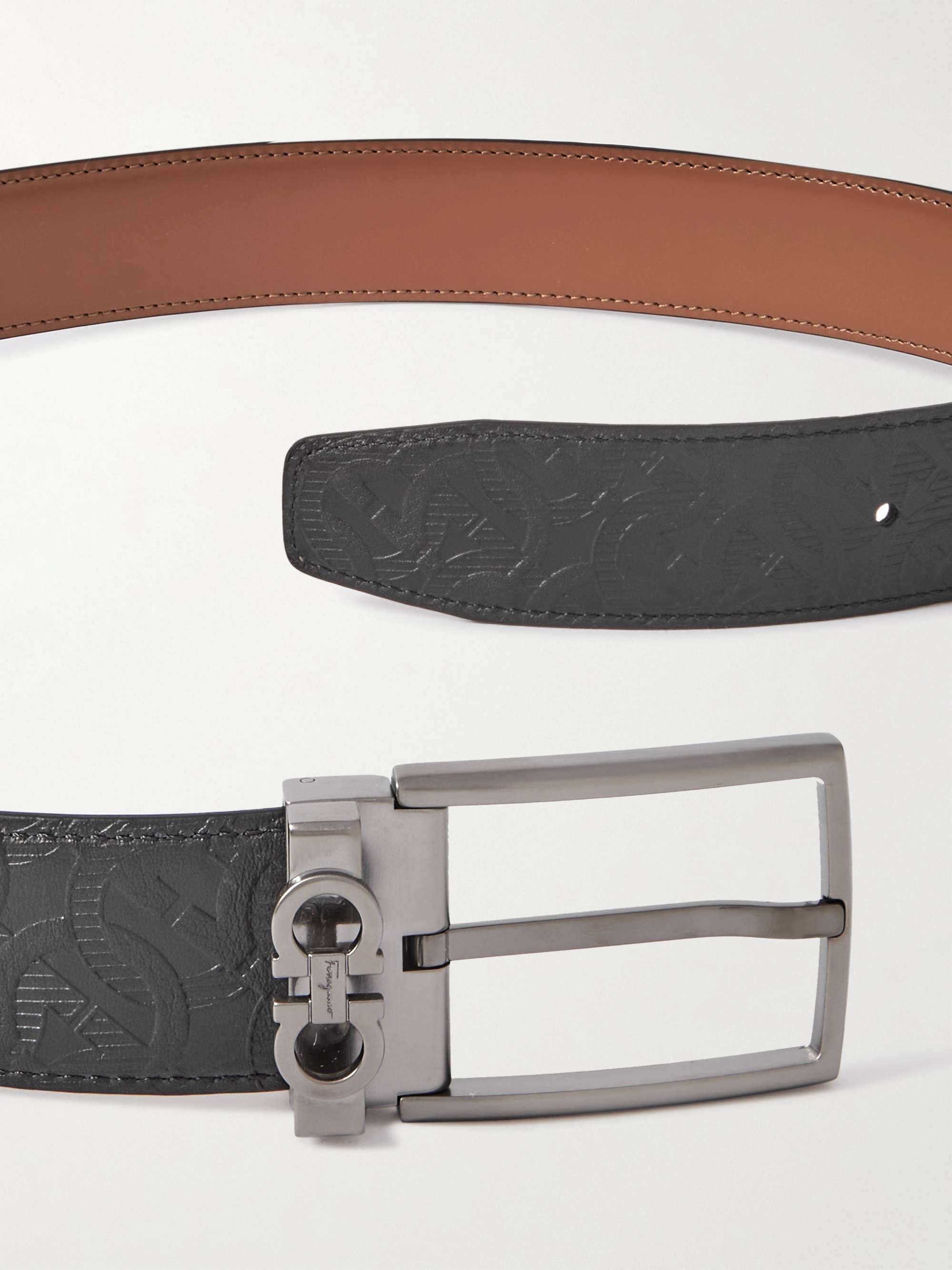 SALVATORE FERRAGAMO 3.5cm Reversible Debossed Leather Belt