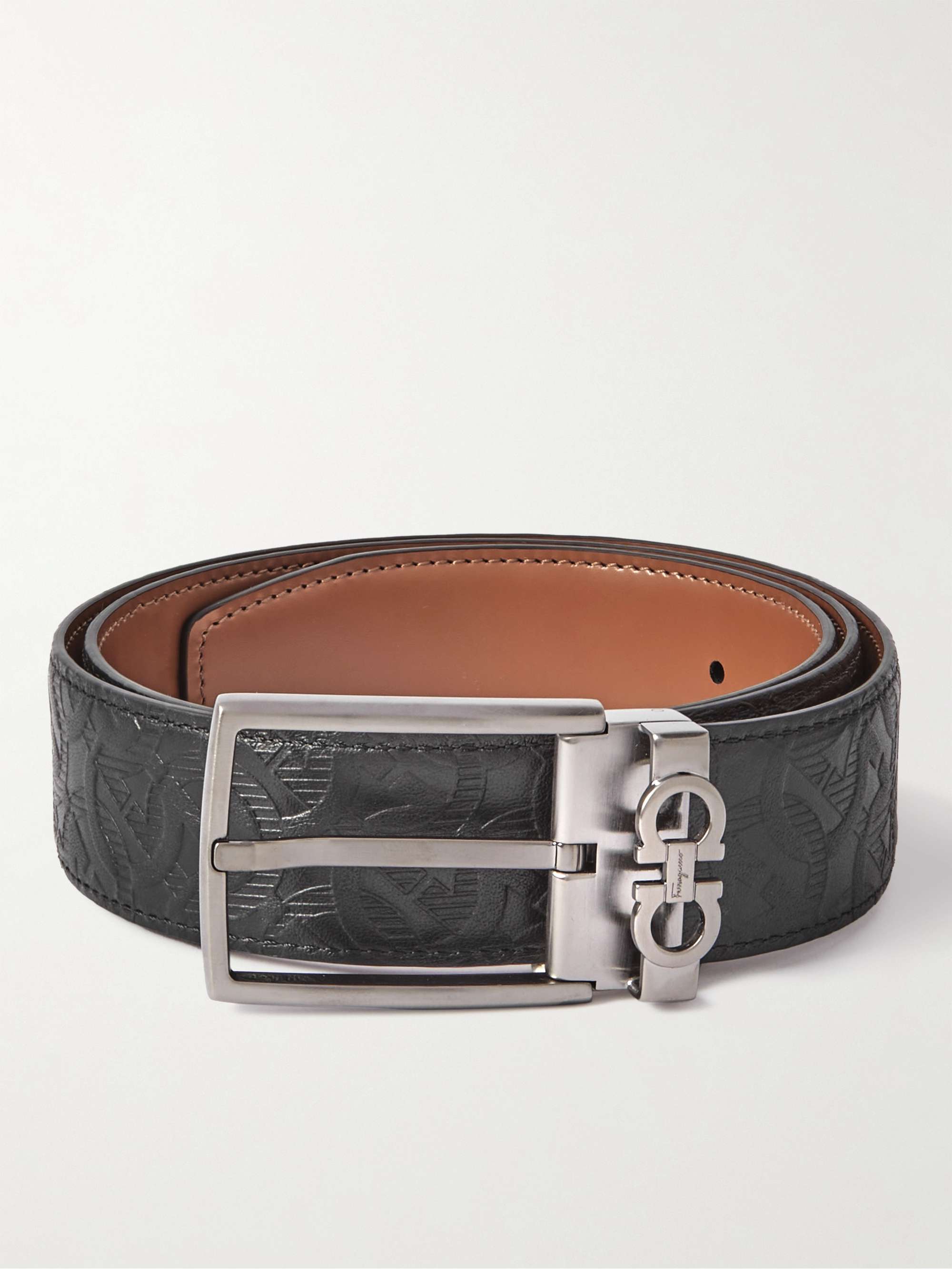 SALVATORE FERRAGAMO 3.5cm Reversible Debossed Leather Belt