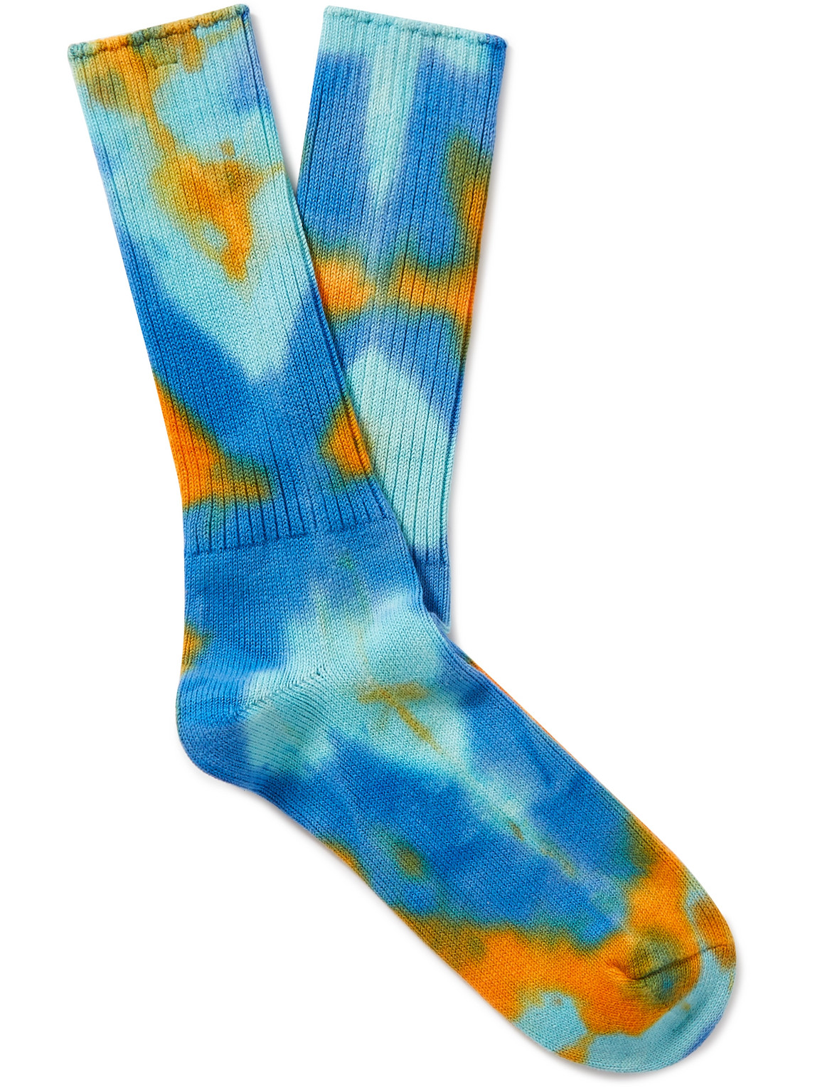 Anonymous Ism Tie-dyed Cotton Socks In Blue