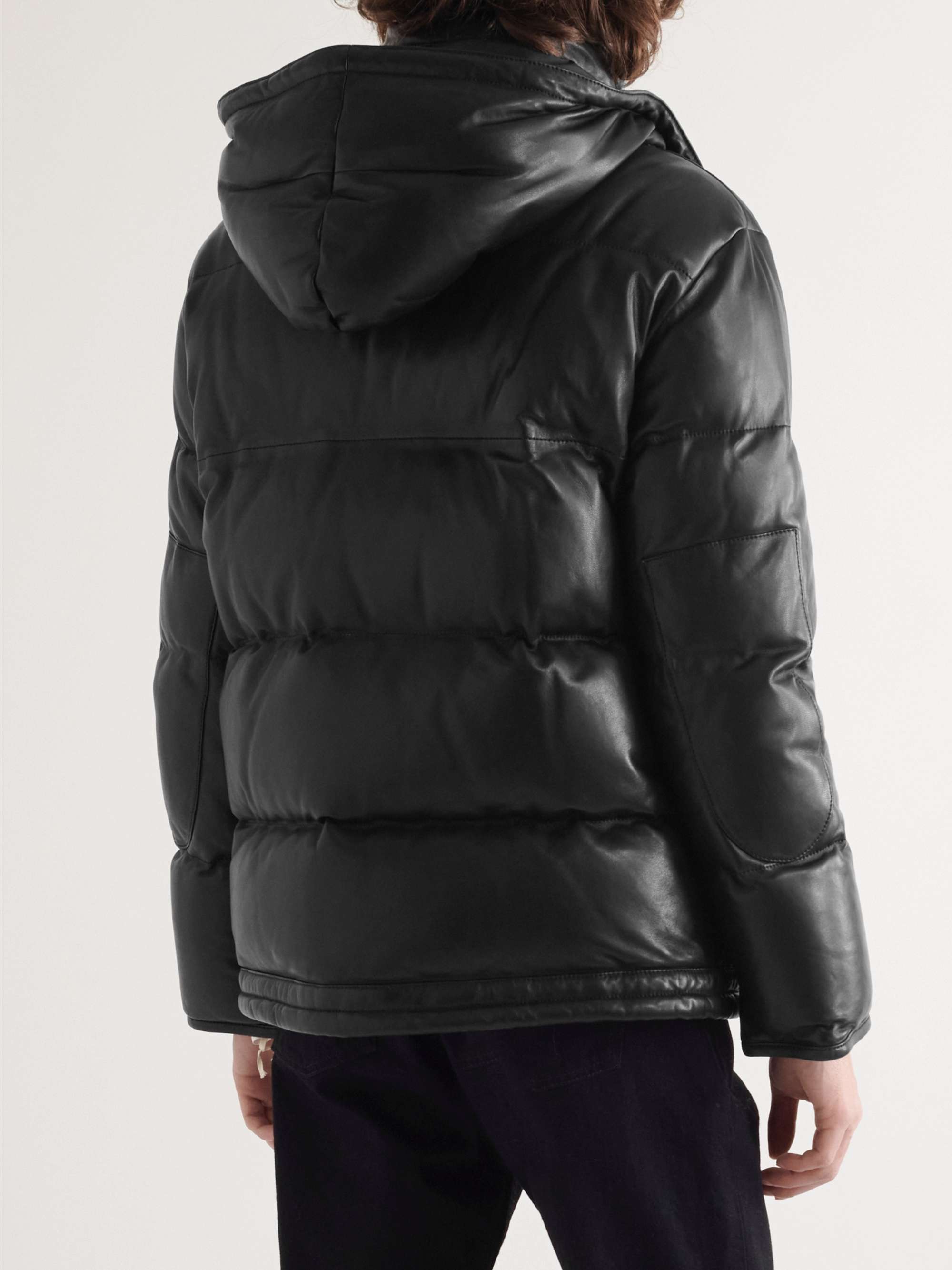 SAINT LAURENT Quilted Leather Hooded Down Jacket