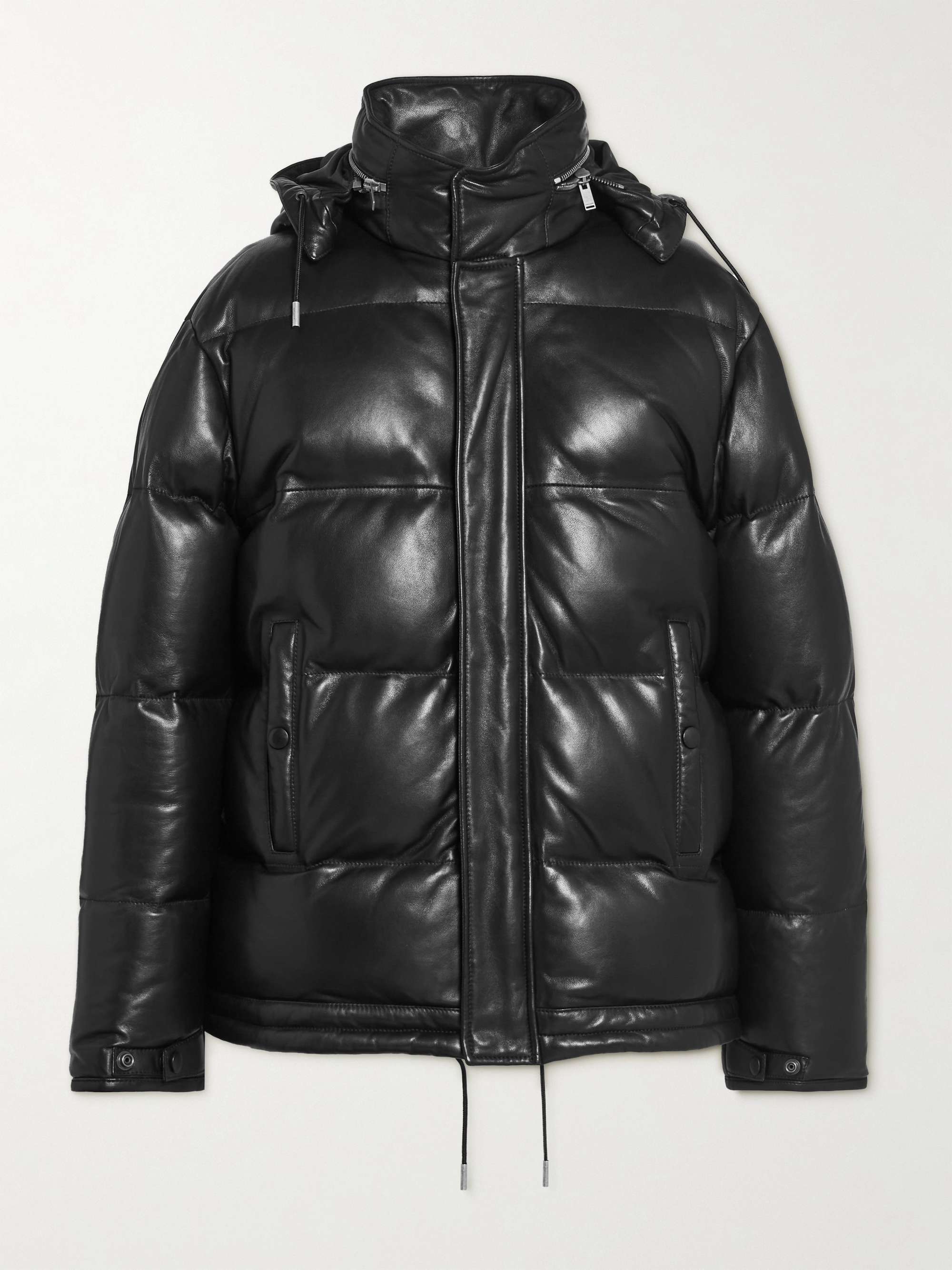 SAINT LAURENT Quilted Leather Hooded Down Jacket