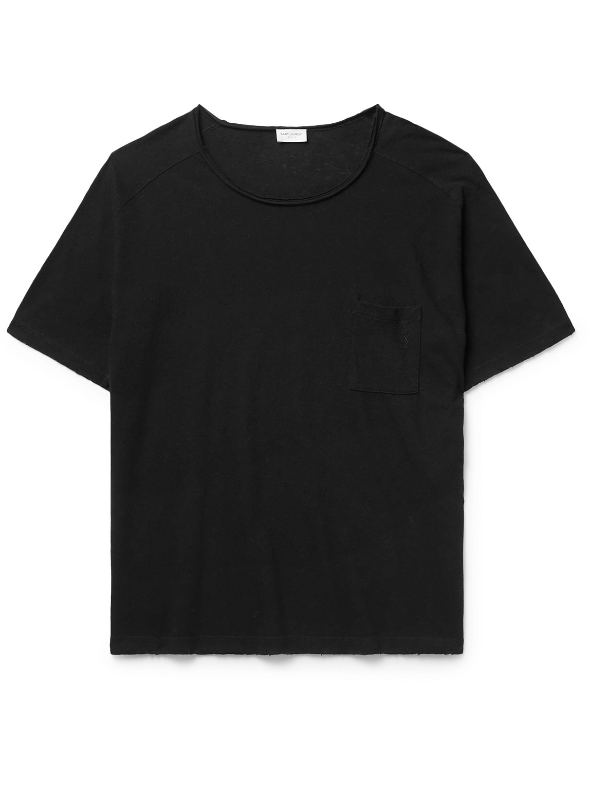 SAINT LAURENT Distressed Cotton and Linen-Blend Jersey T-Shirt