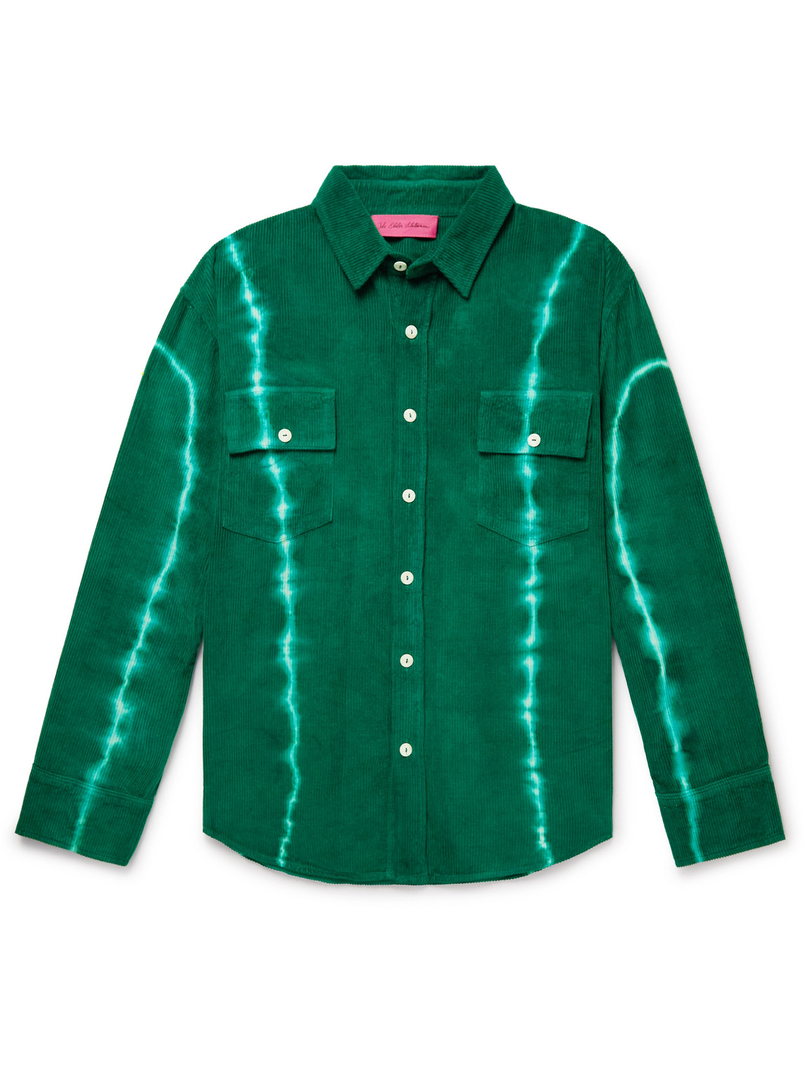 The Elder Statesman Tie-dyed Cotton And Cashmere-blend Corduroy Shirt In Green
