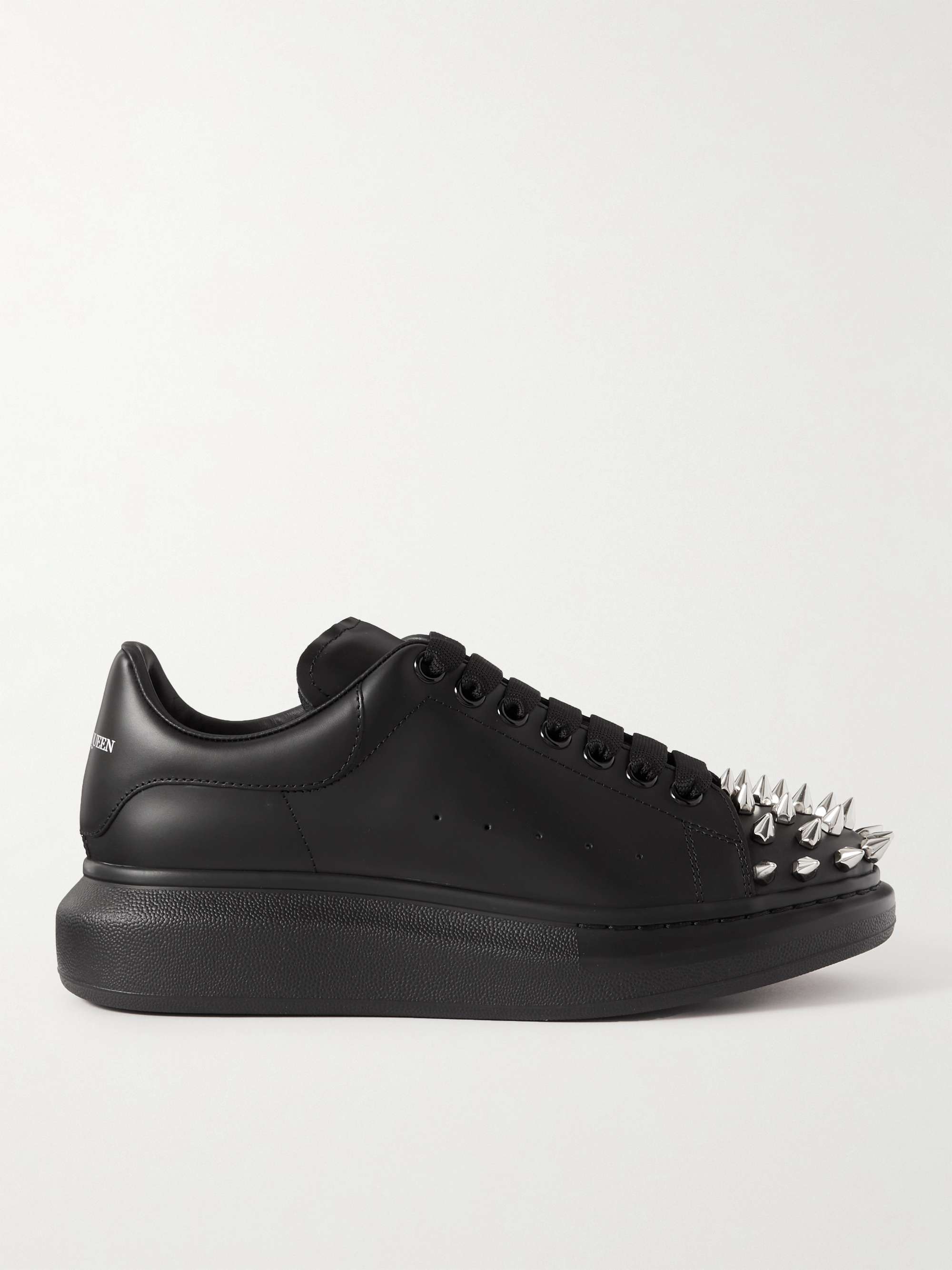 Black Exaggerated-Sole Spiked Leather Sneakers | ALEXANDER MCQUEEN | MR ...