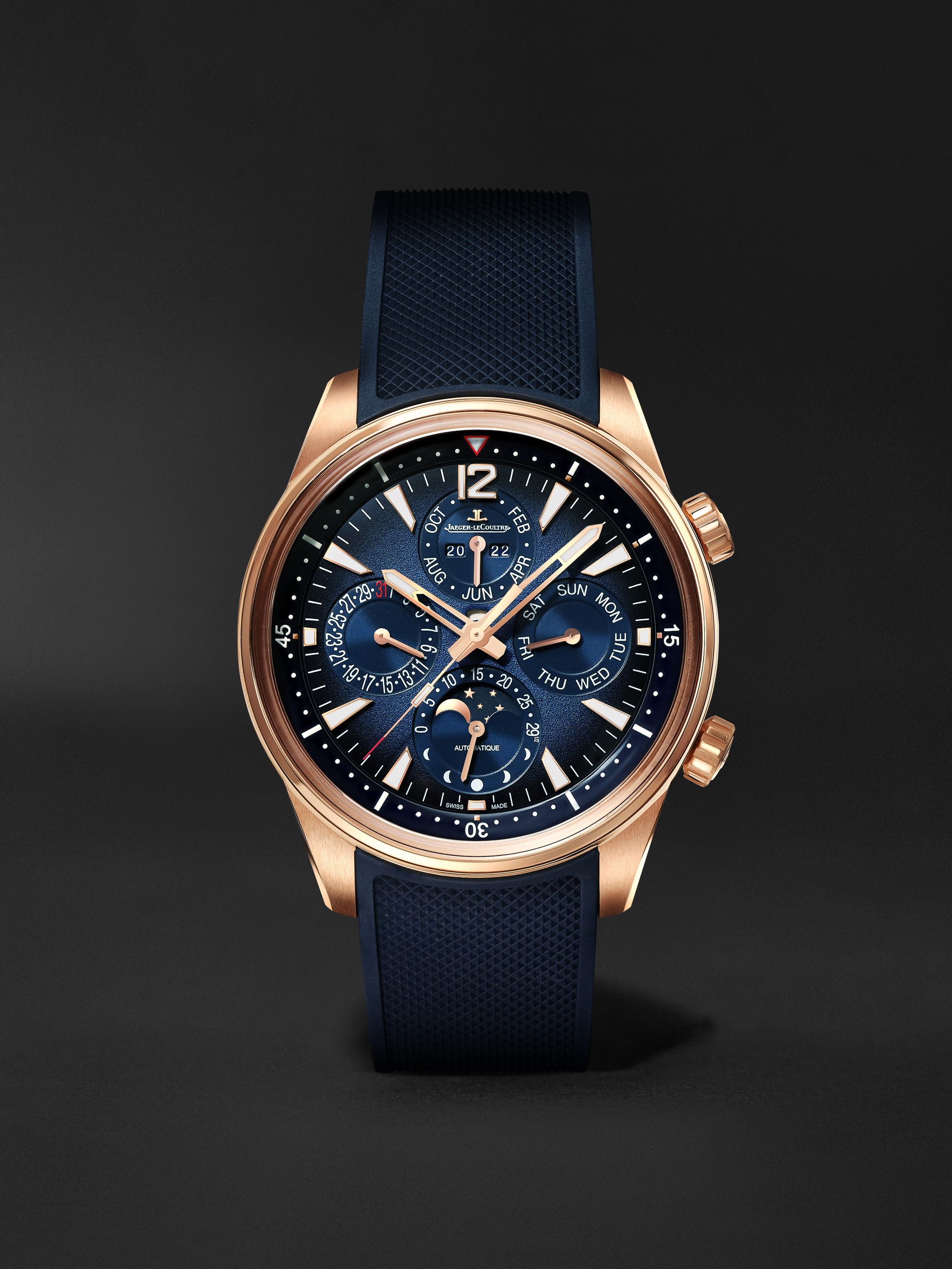 Blue Polaris Perpetual Calendar Automatic 42mm Pink Gold and Rubber ...