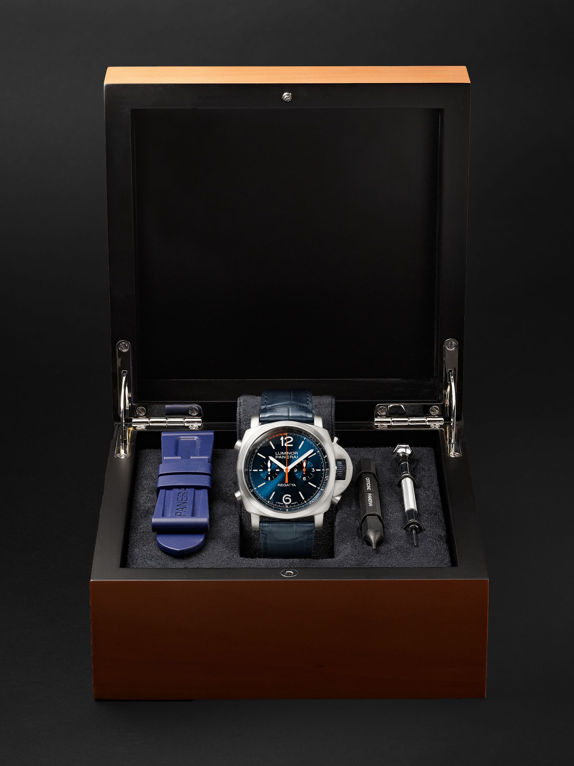 PANERAI Luminor Regatta Blu Mare Automatic Flyback Chronograph 47mm Titanium and Alligator Watch, Ref. No. PAM01216