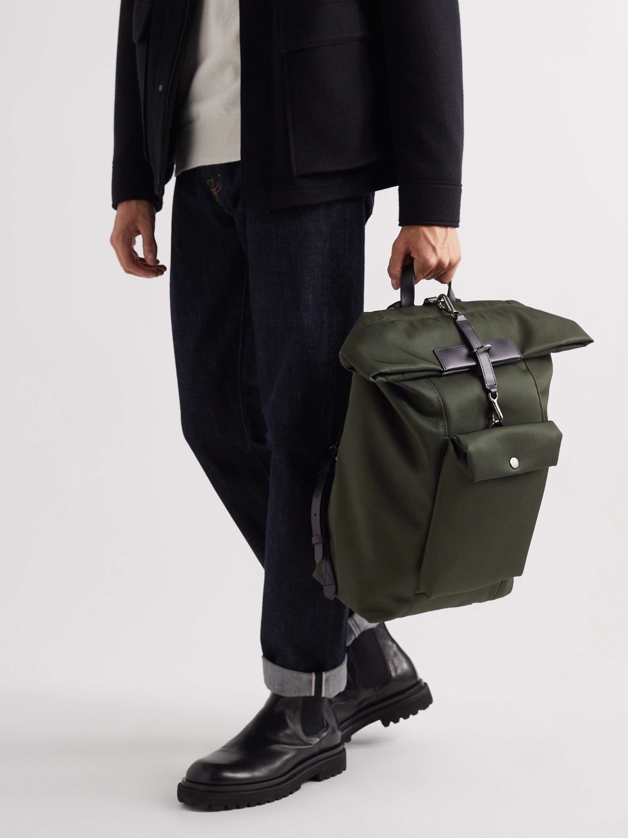 Designer backpacks MISMO M/S Escape Leather-Trimmed Ballistic Nylon Backpack